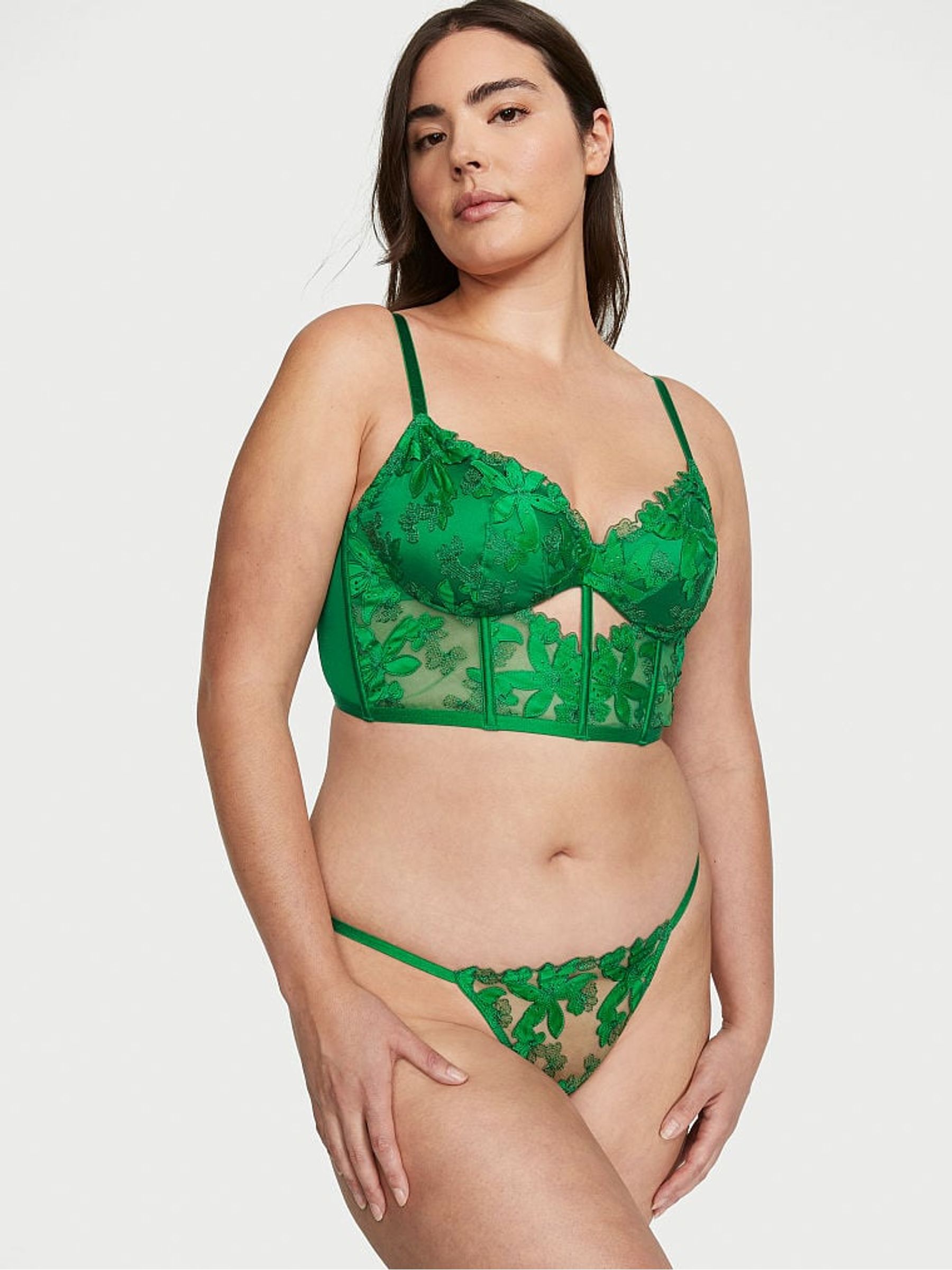 Verdant Green Embroidered Crotchless Brazilian Knickers - Image 3 of 4