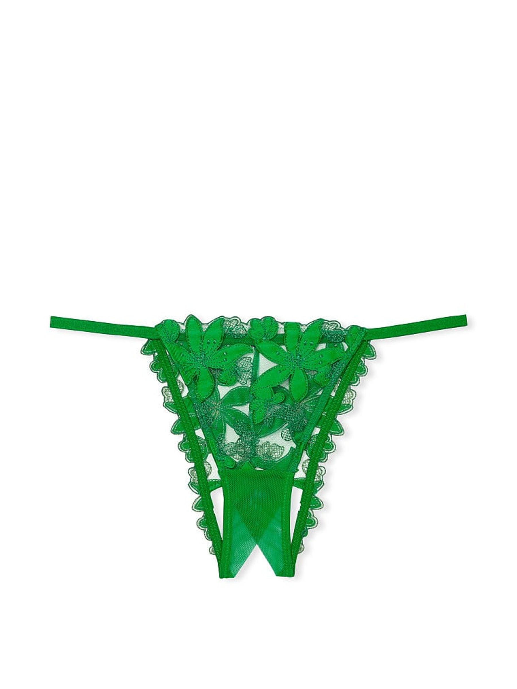 Verdant Green Embroidered Crotchless Brazilian Knickers - Image 4 of 4