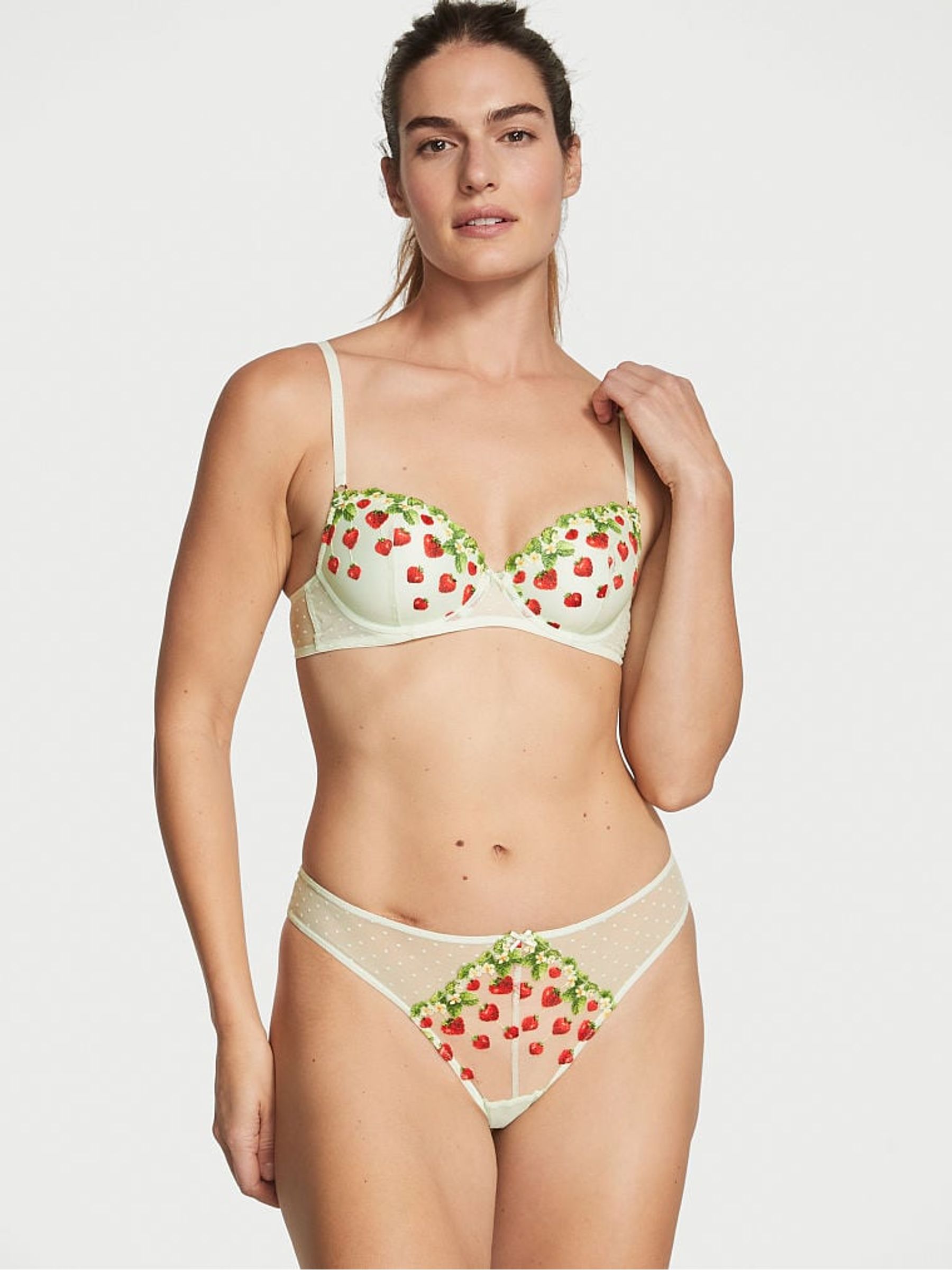 水着・ラッシュガード Victoria Secret Yellow Strawberry Set Green Strawberry Dolce Thong Strawberry Embroidered Knickers