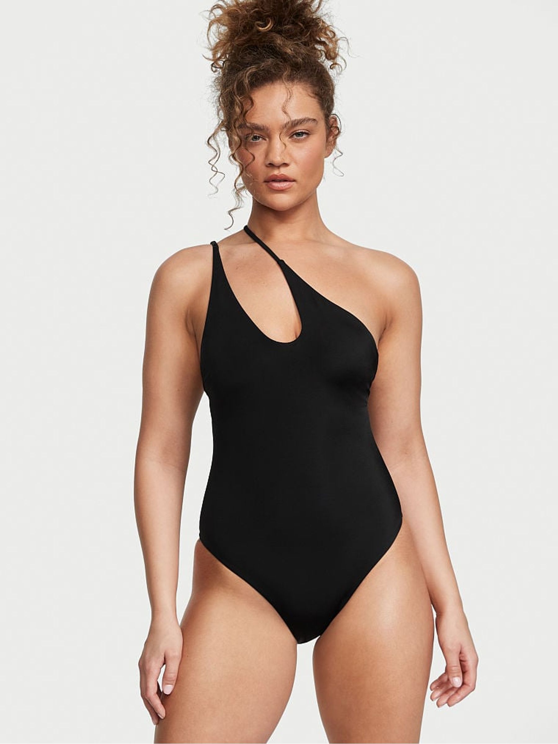 Black Nero Cut Out One Shoulder One Piece Swimsuit - Image 1 of 3