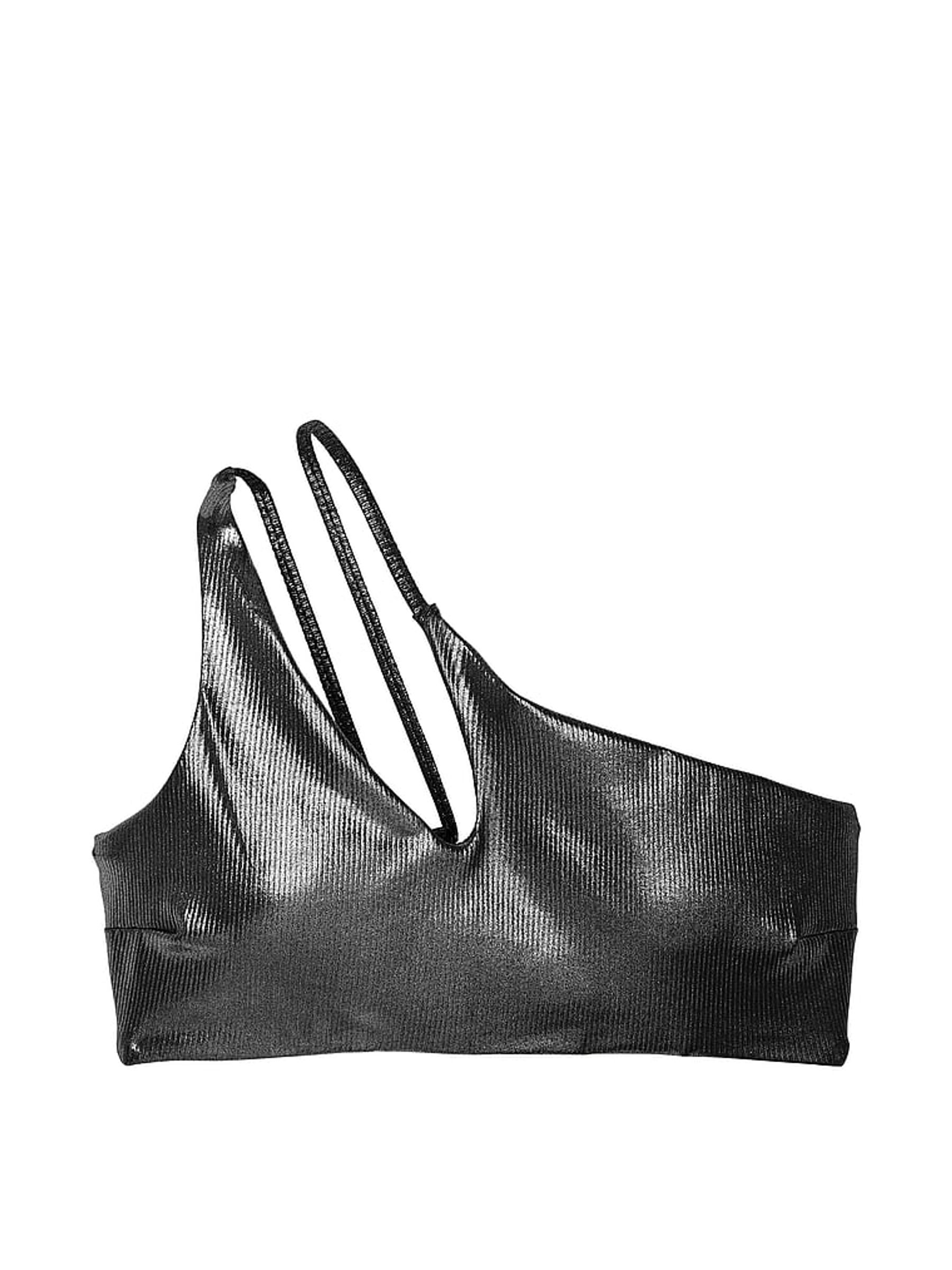 Silver Foil Rib Cut Out One Shoulder Swim Bikini Top - Image 3 of 4