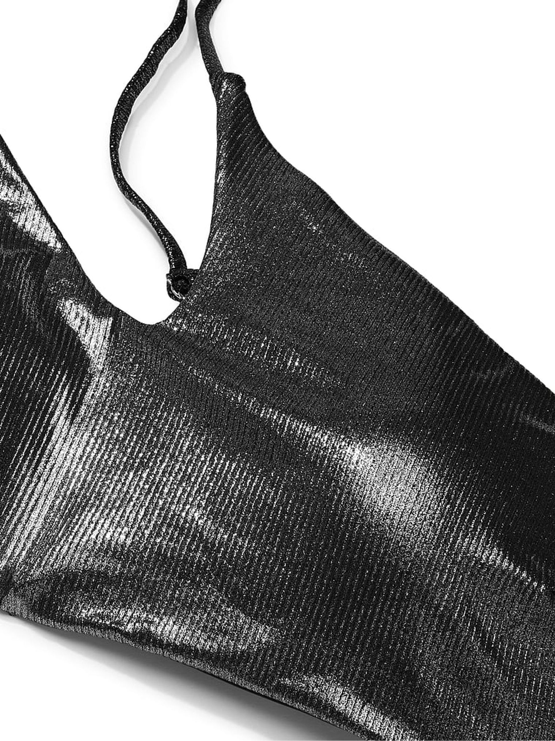 Silver Foil Rib Cut Out One Shoulder Swim Bikini Top - Image 4 of 4