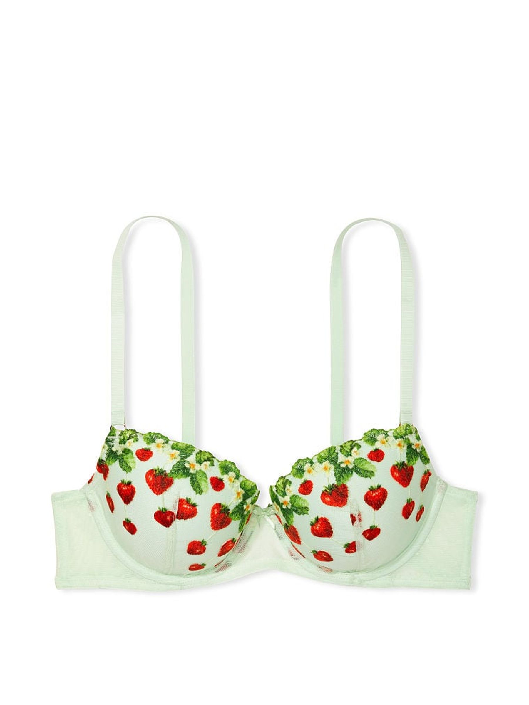 Pale Green Embroidery Lightly Lined Demi Strawberry Embroidered Bra - Image 3 of 3