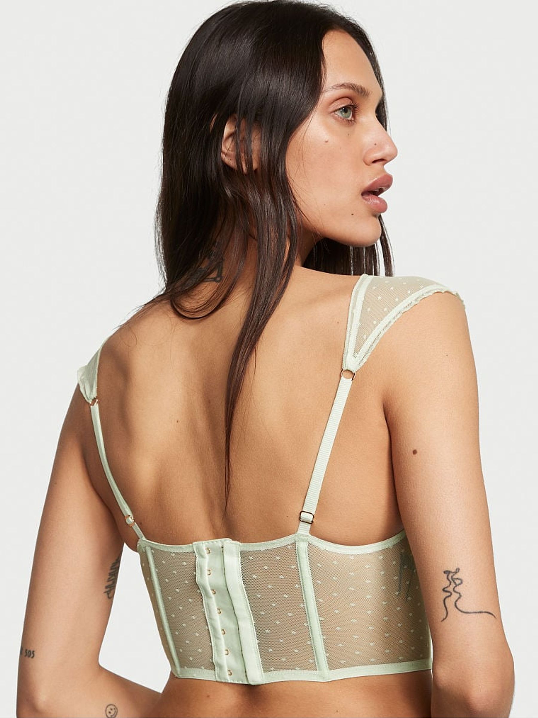 Pale Green Corset Strawberry Embroidered Bra - Image 2 of 4