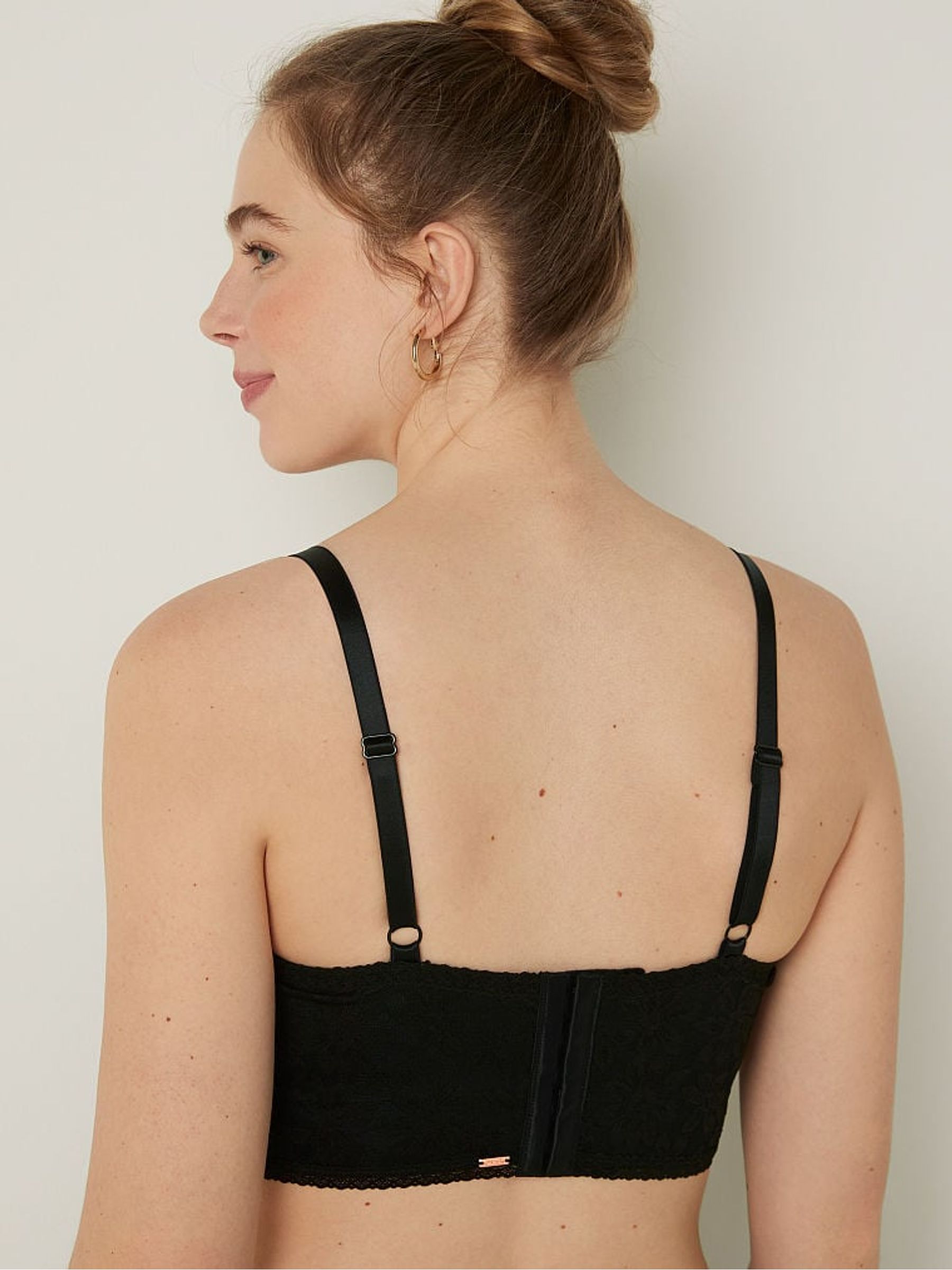 Pure Black Floral Embroidery Lace Lightly Lined Corset Bra Top - Image 2 of 4