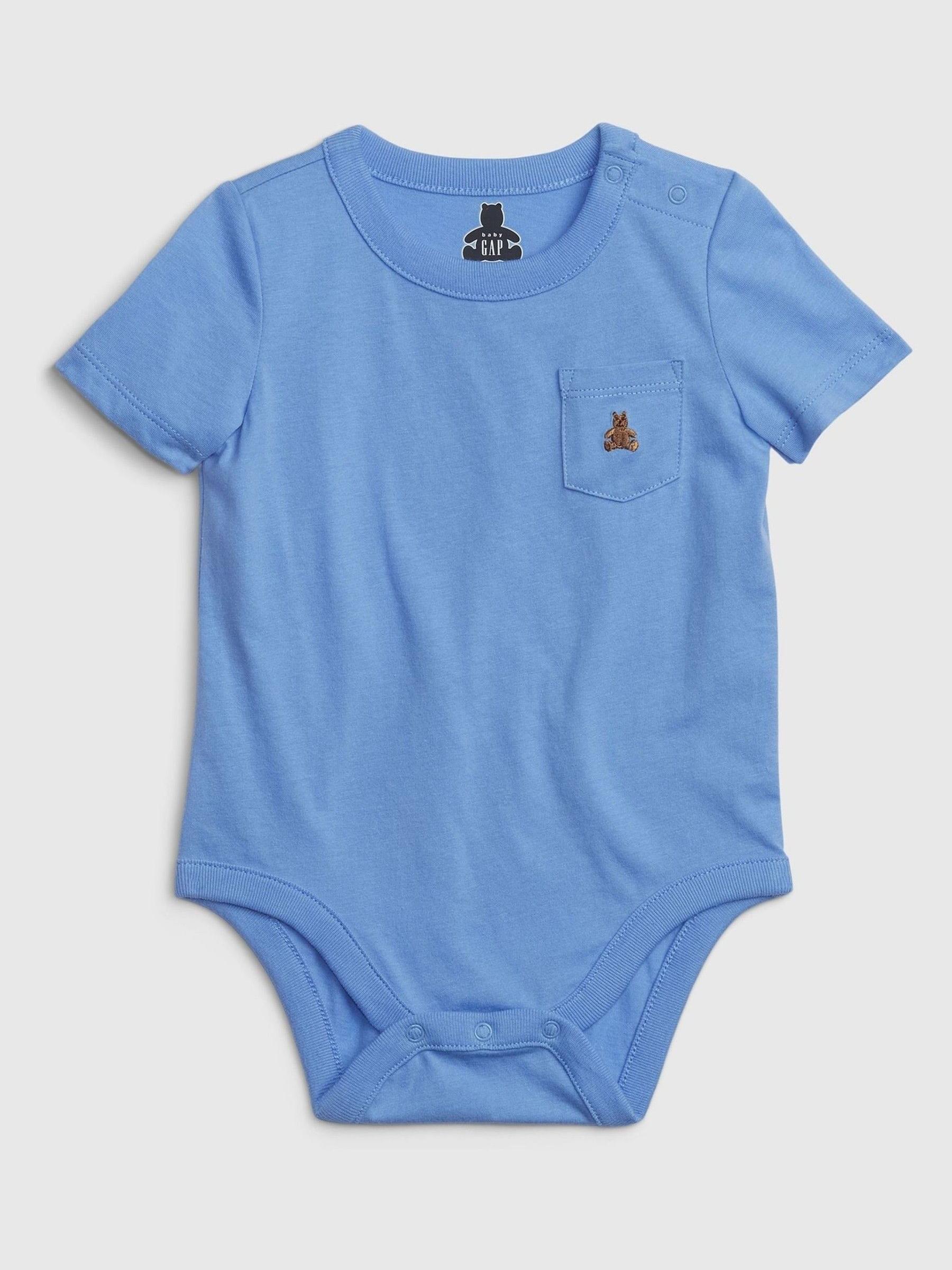 Blue Pocket Short Sleeve Baby Bodysuit - Image 1 of 3