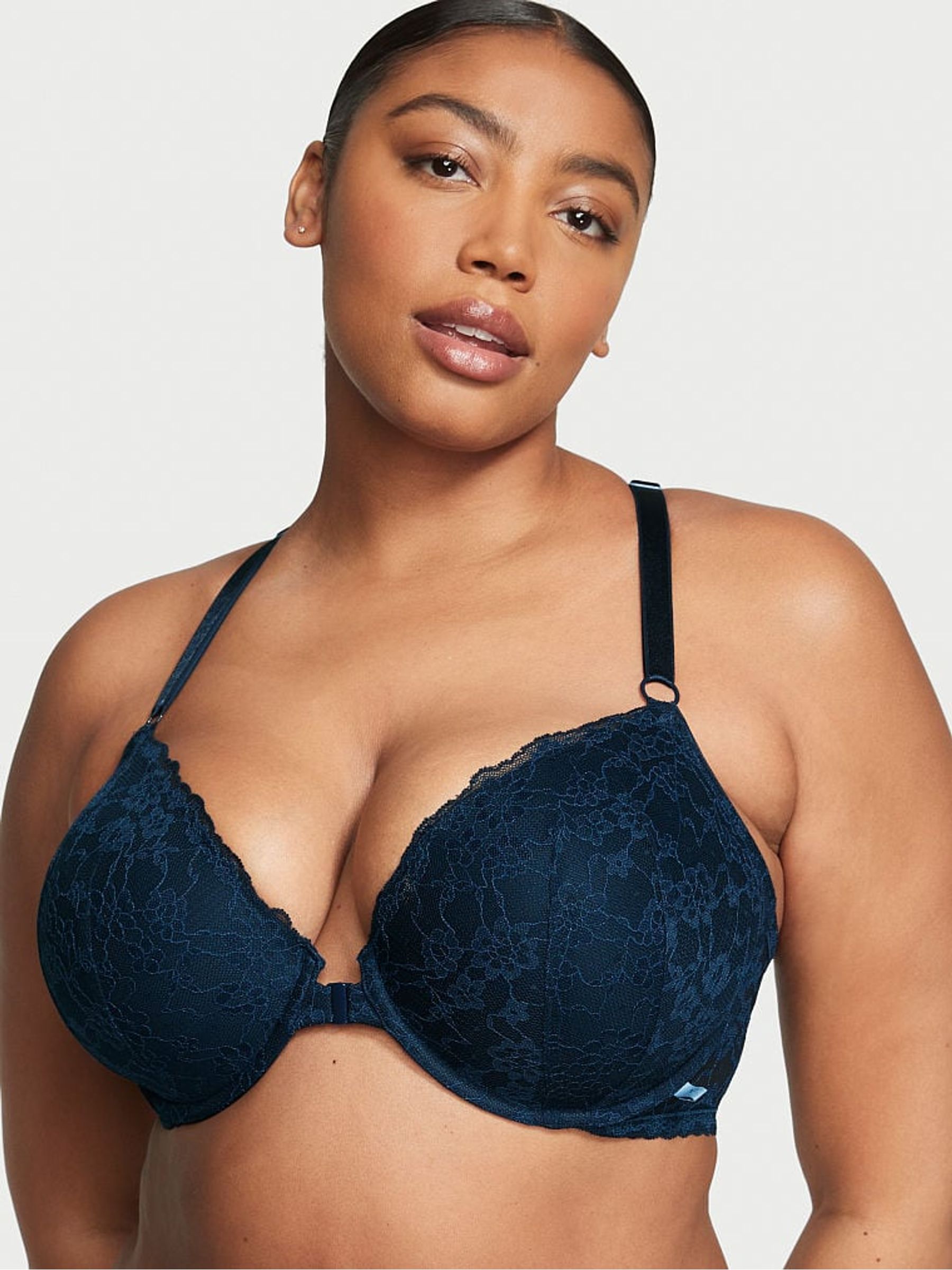 Noir Navy Posey Lace Lightly Lined Demi Racerback Bra | Victoria's
