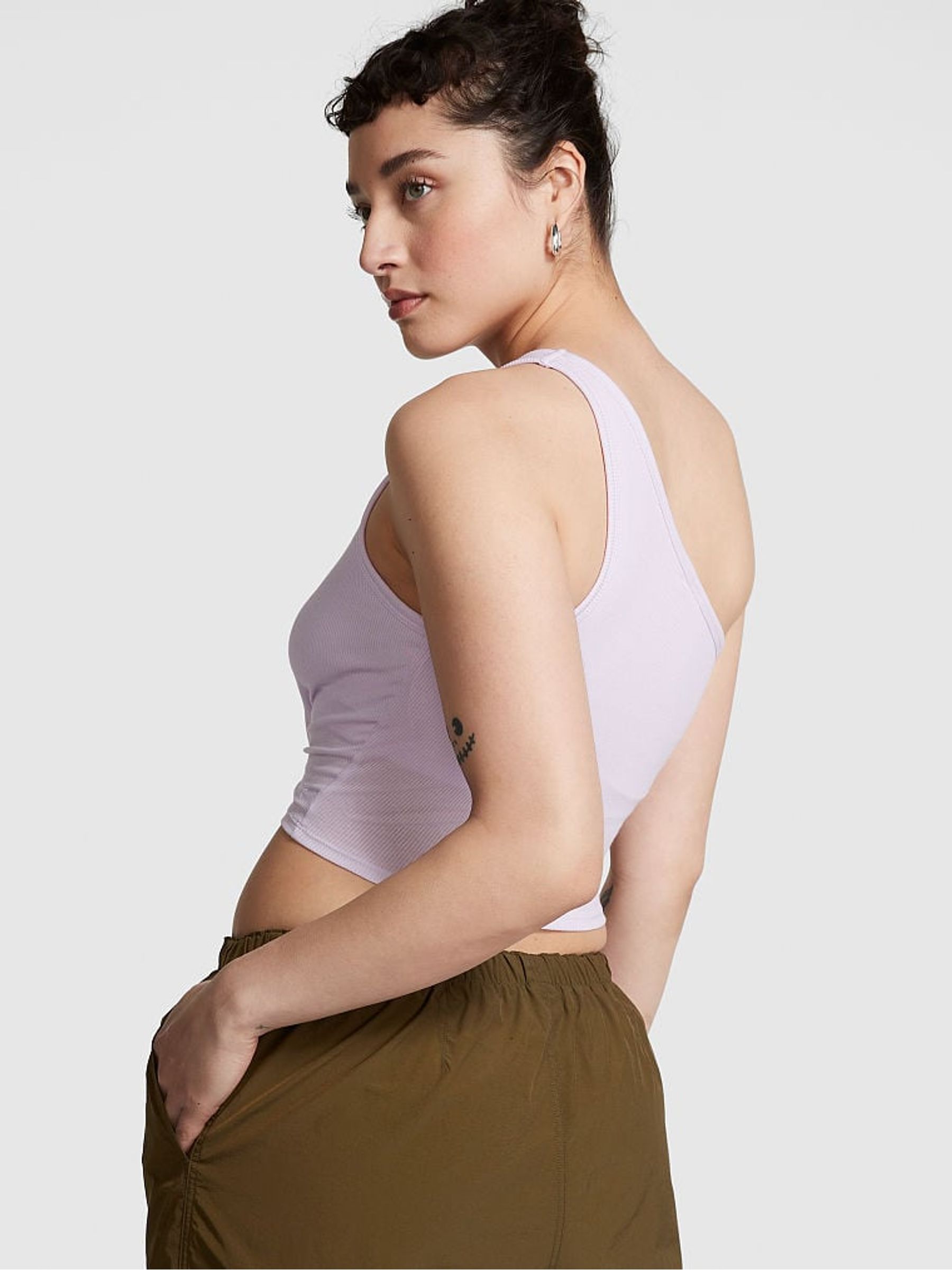 Purple Whisper Rib OneShoulder Crop Top Tank Top - Image 2 of 4