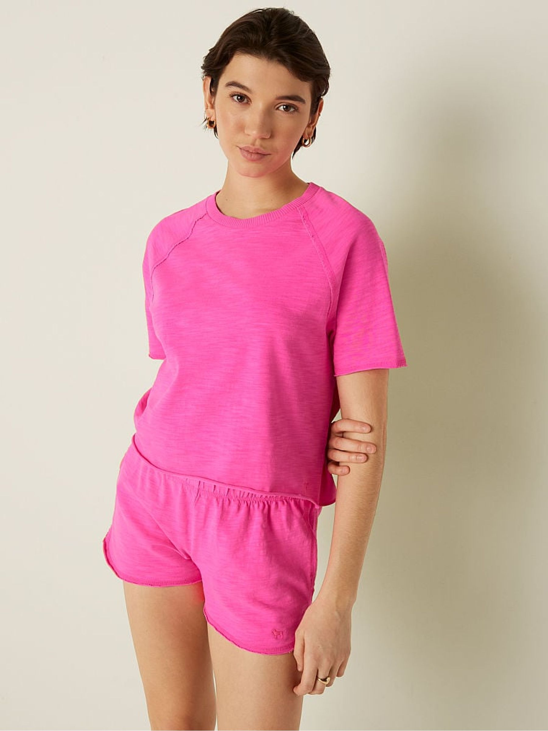 Atomic Pink Summer Lounge Cotton Pyjama Short Sleeve T-Shirt - Image 1 of 4 Atomic Pink Summer Lounge Cotton Pyjama Short Sleeve T-Shirt - Image 1 of 4
