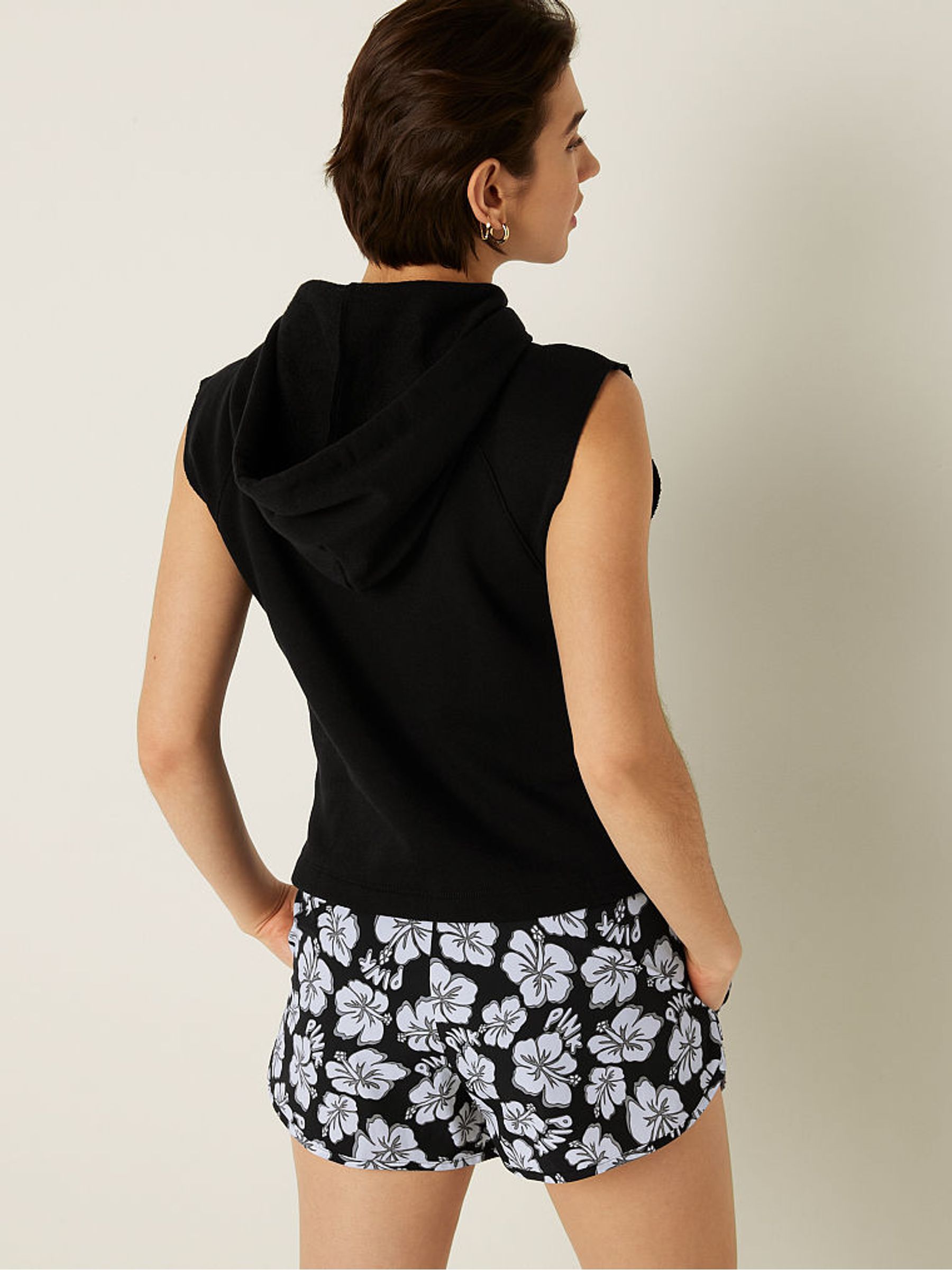 Pure Black Cropped Sleeveless Hoodie - Image 2 of 4