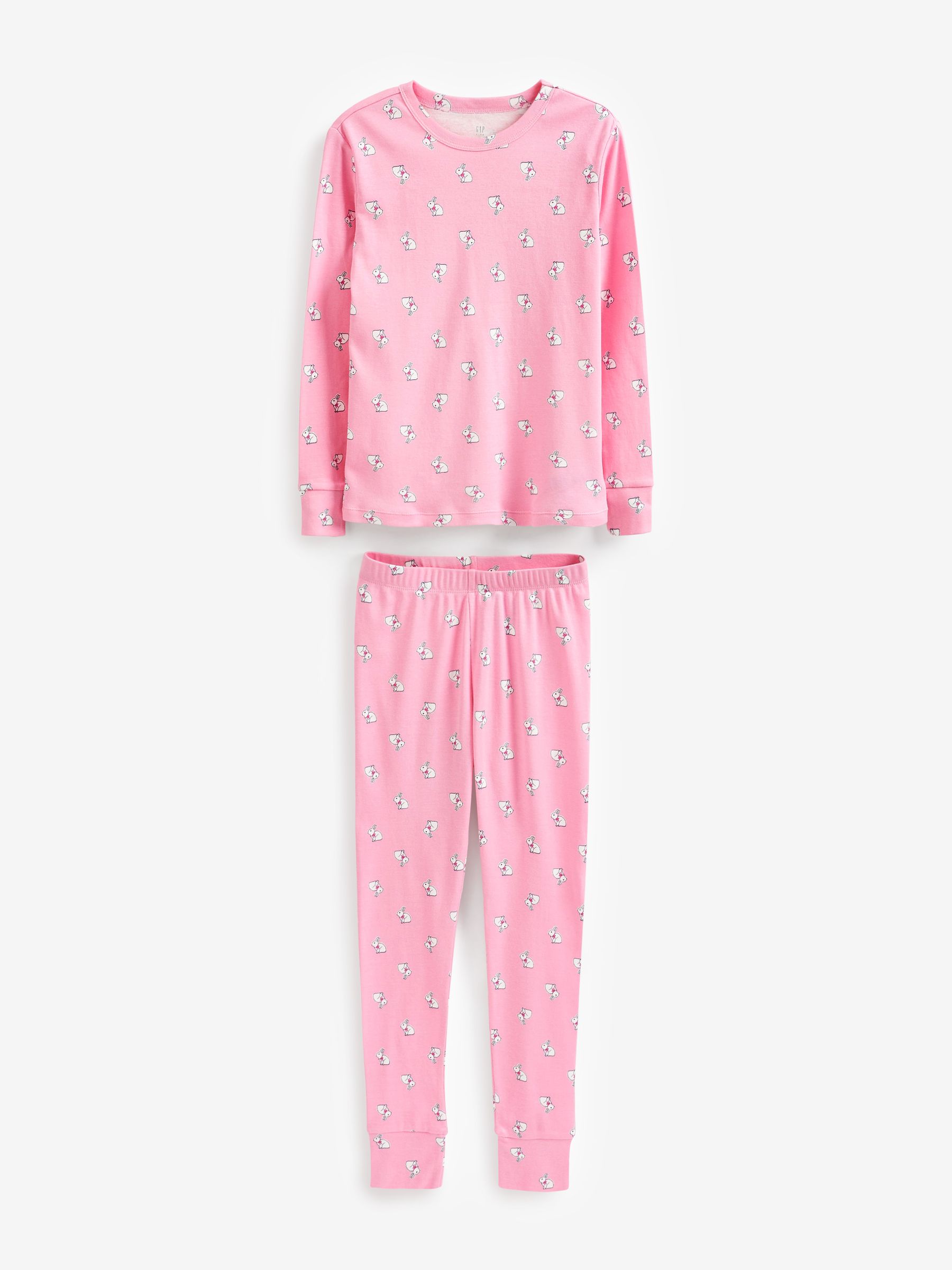 Pink Organic Cotton Bunny Print Long Sleeve Pyjamas - Image 1 of 5