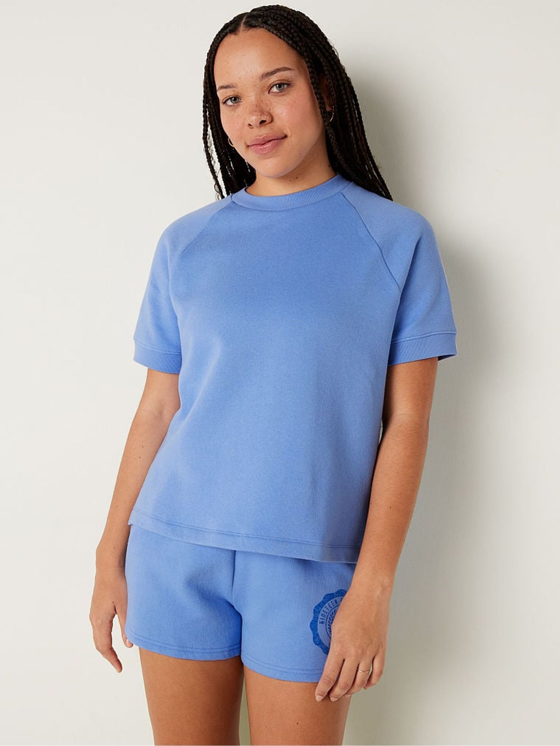 Cornflower Blue Short Sleeve Oversized Crew Neck T-Shirt - Image 1 of 4