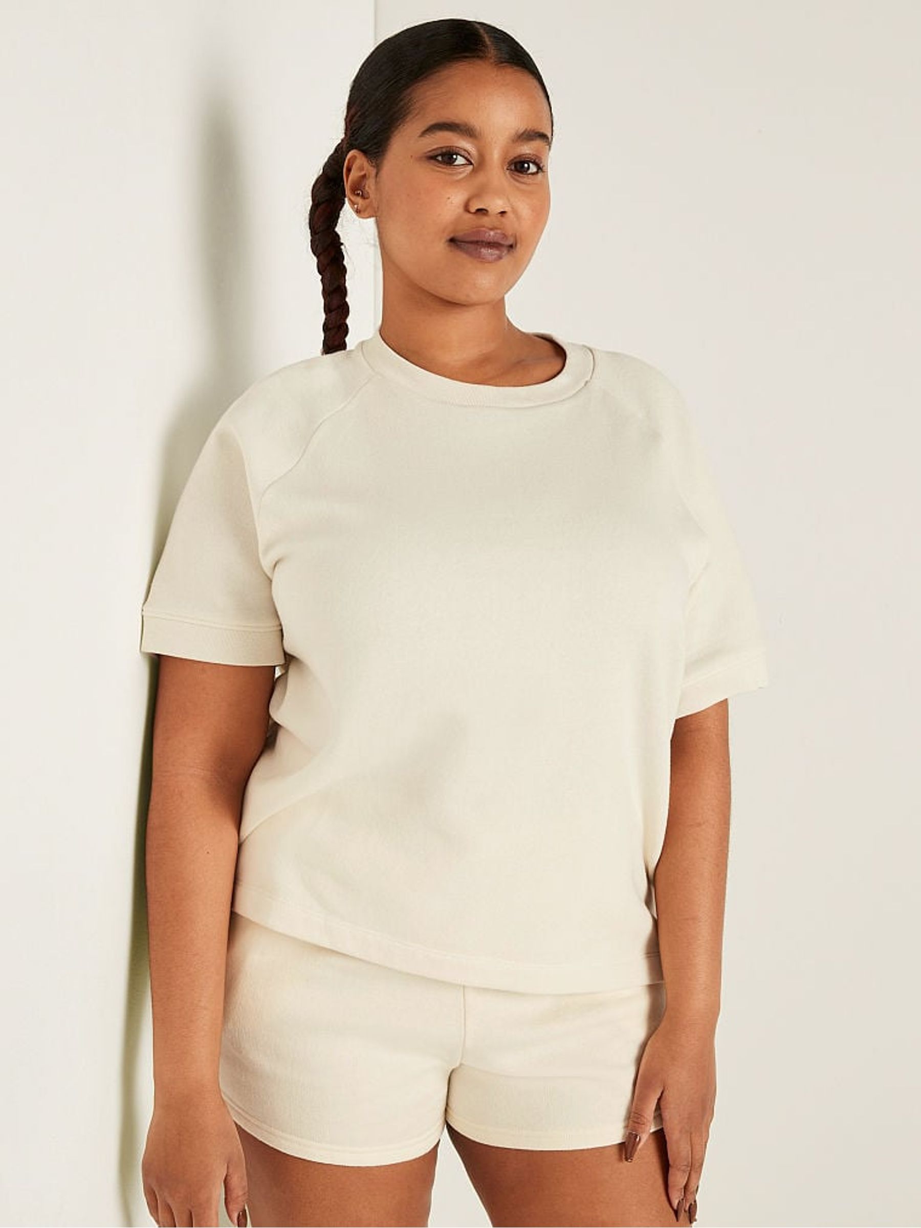 Cream Short Sleeve Oversized Crew Neck T-Shirt - Image 1 of 4