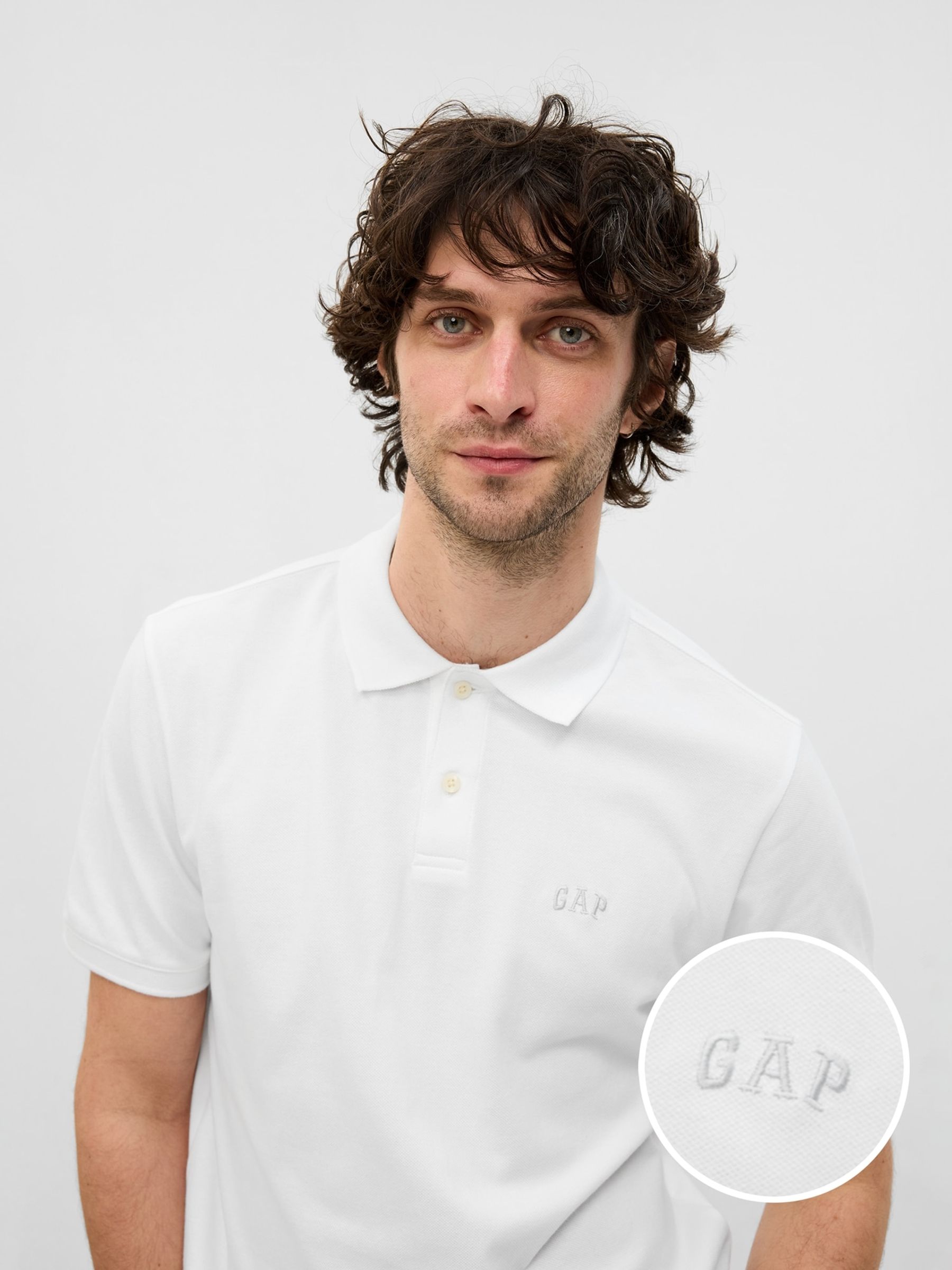 White Pique Logo 100% Cotton Short Sleeve Polo Shirt - Image 1 of 1 White Pique Logo 100% Cotton Short Sleeve Polo Shirt - Image 1 of 1