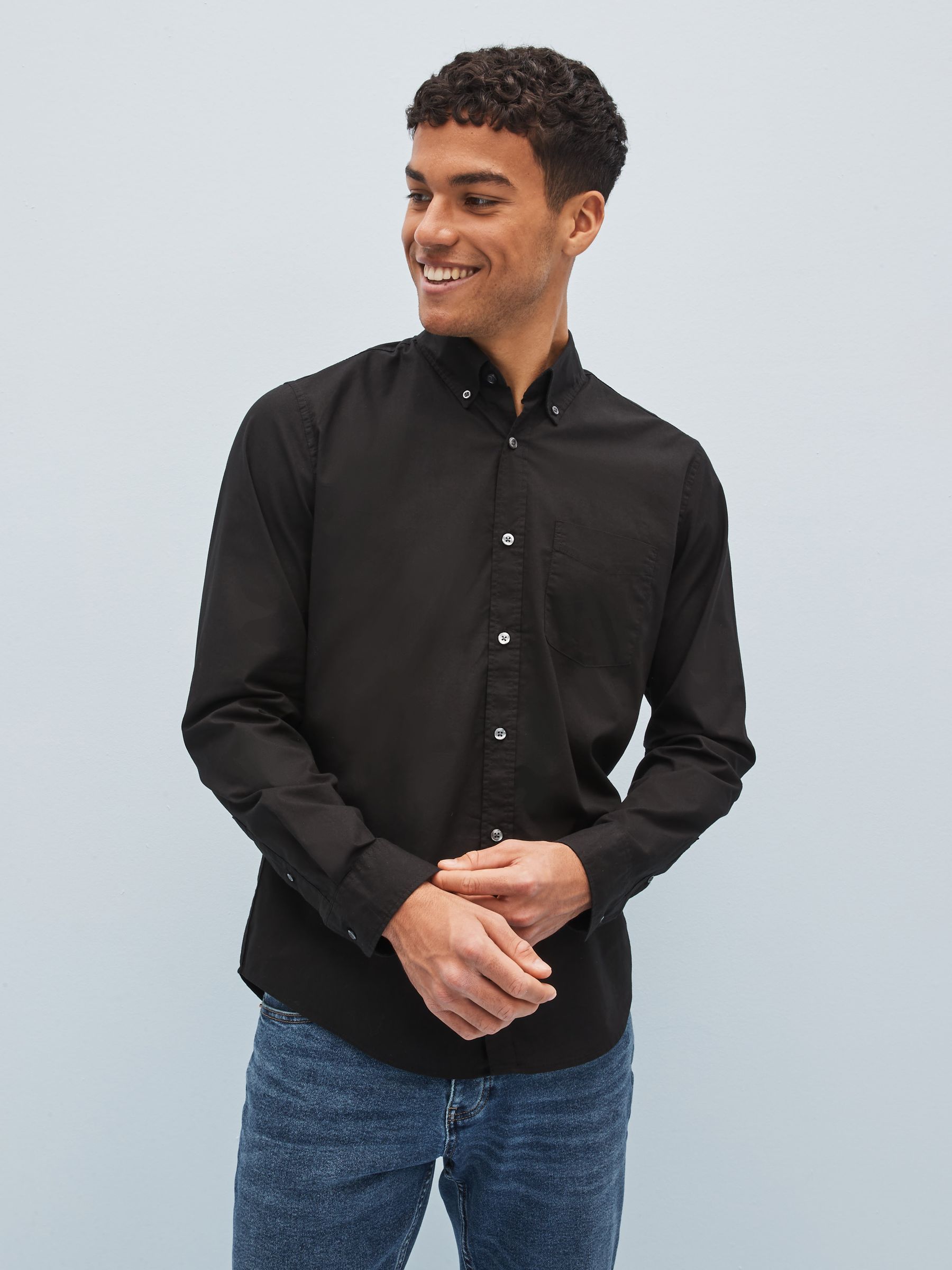 Black Stretch Button-Up Slim Fit Shirt - Image 1 of 3