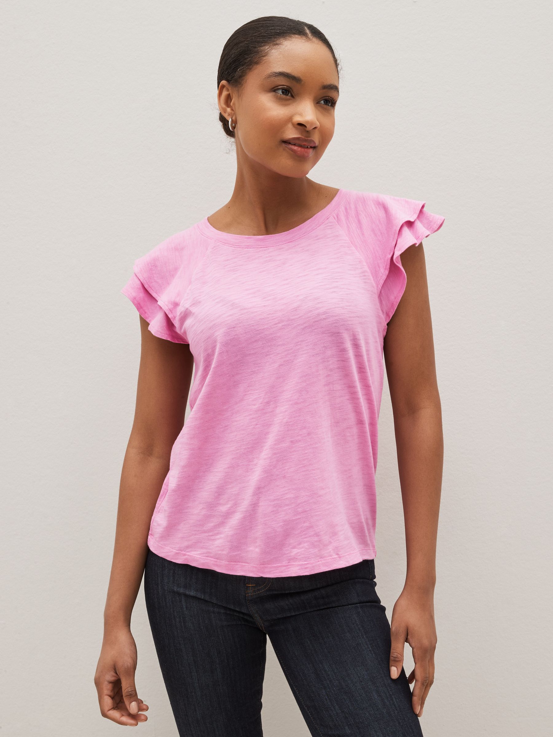 Ruffle Sleeve Crew Neck Smocked T-Shirt - Image 1 of 5