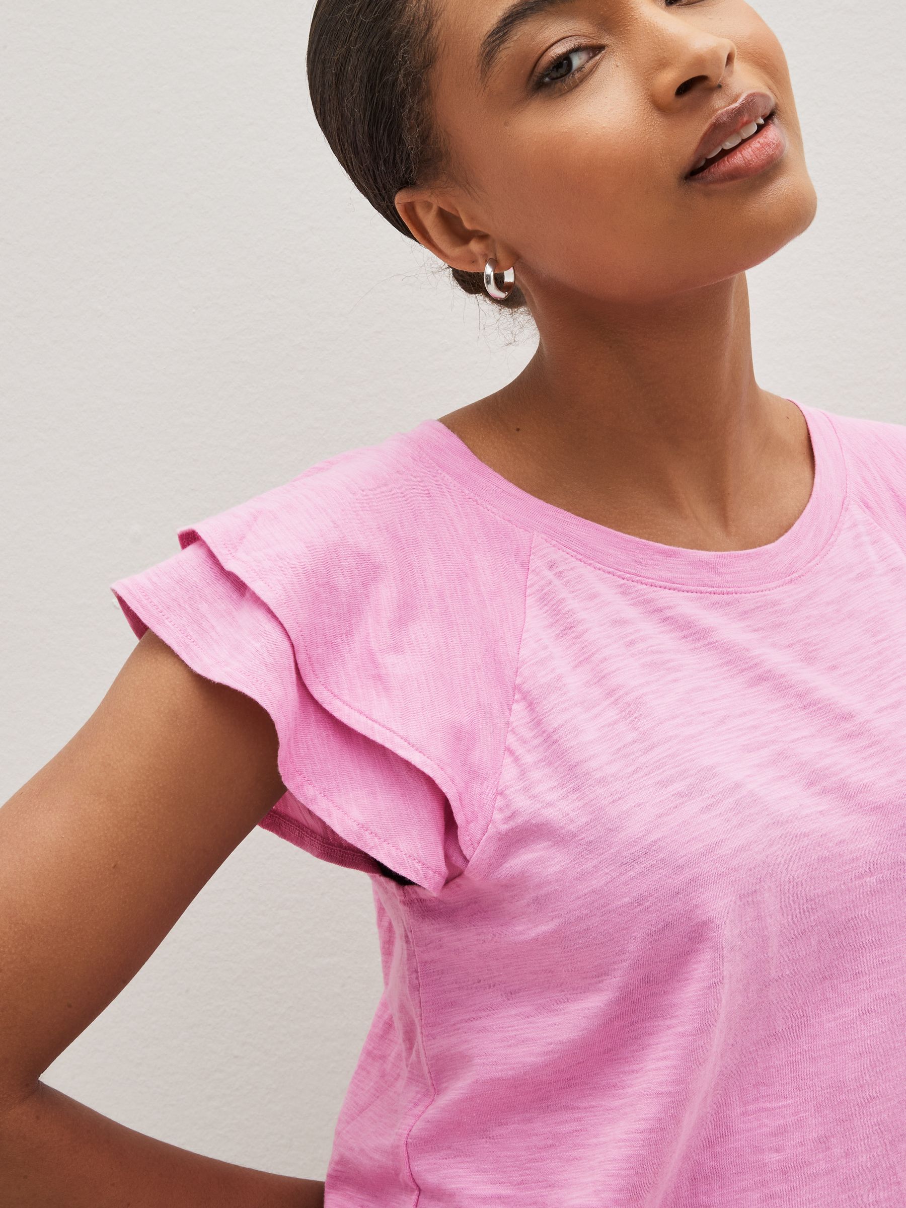 Ruffle Sleeve Crew Neck Smocked T-Shirt - Image 3 of 5