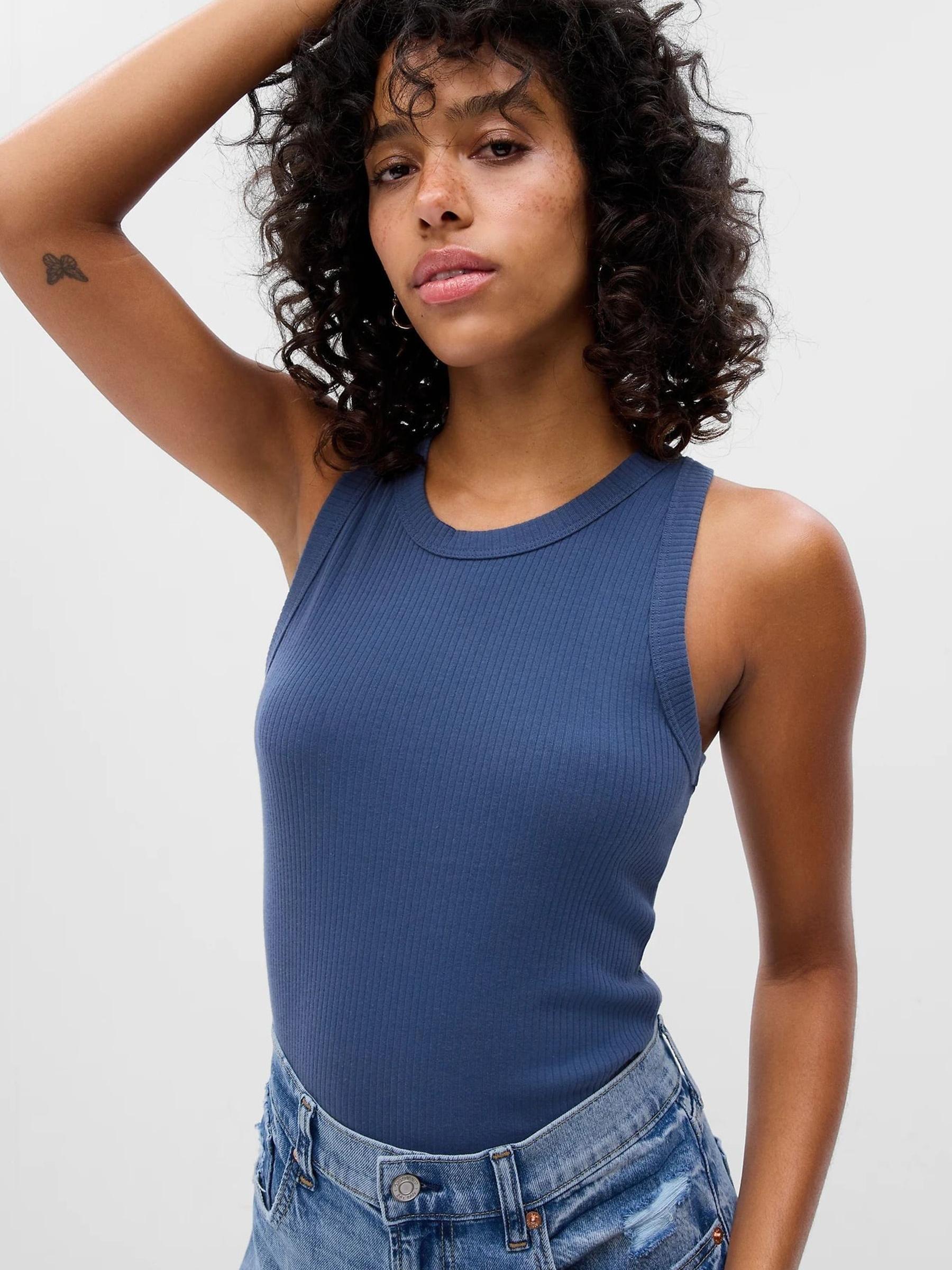 Navy High Neck Vest Tank Top - Image 1 of 1