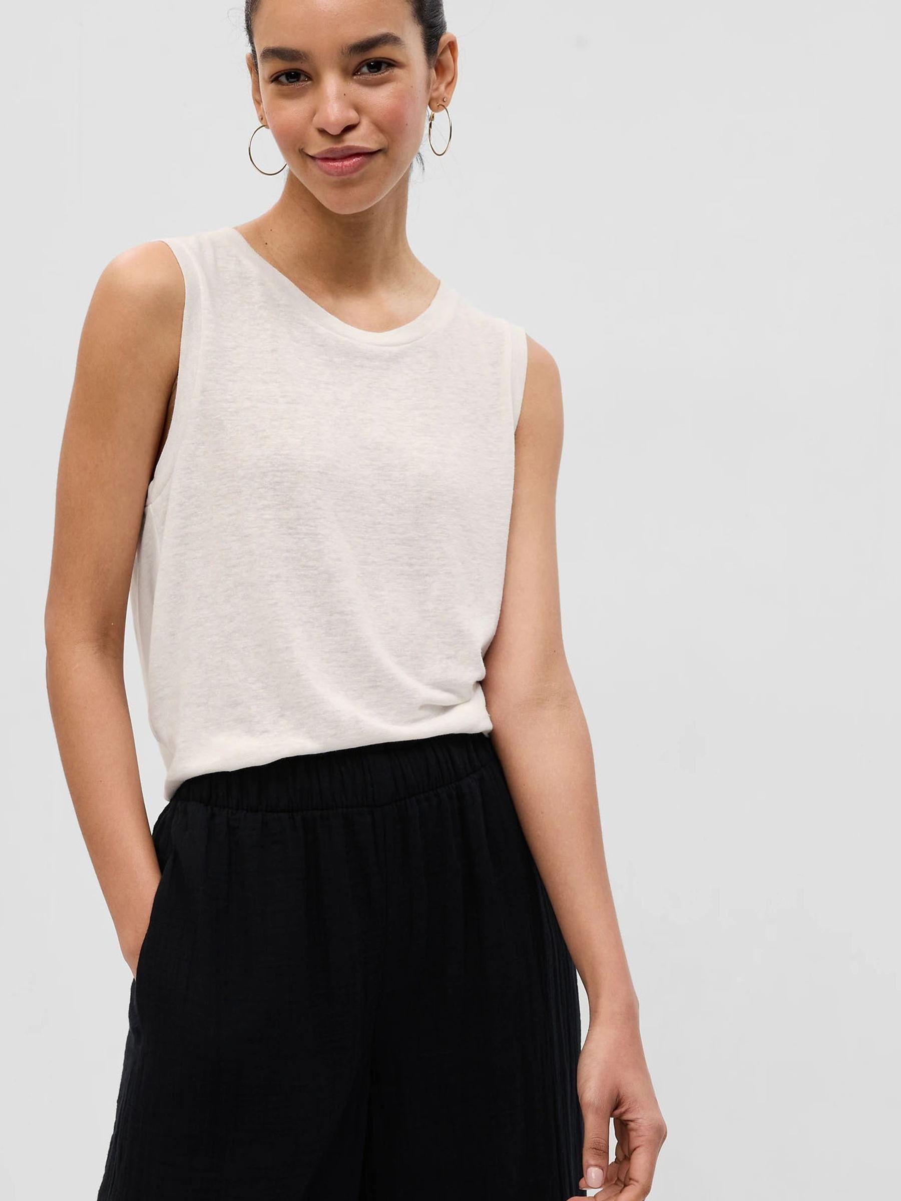 White Linen-Blend Tank Top - Image 1 of 2