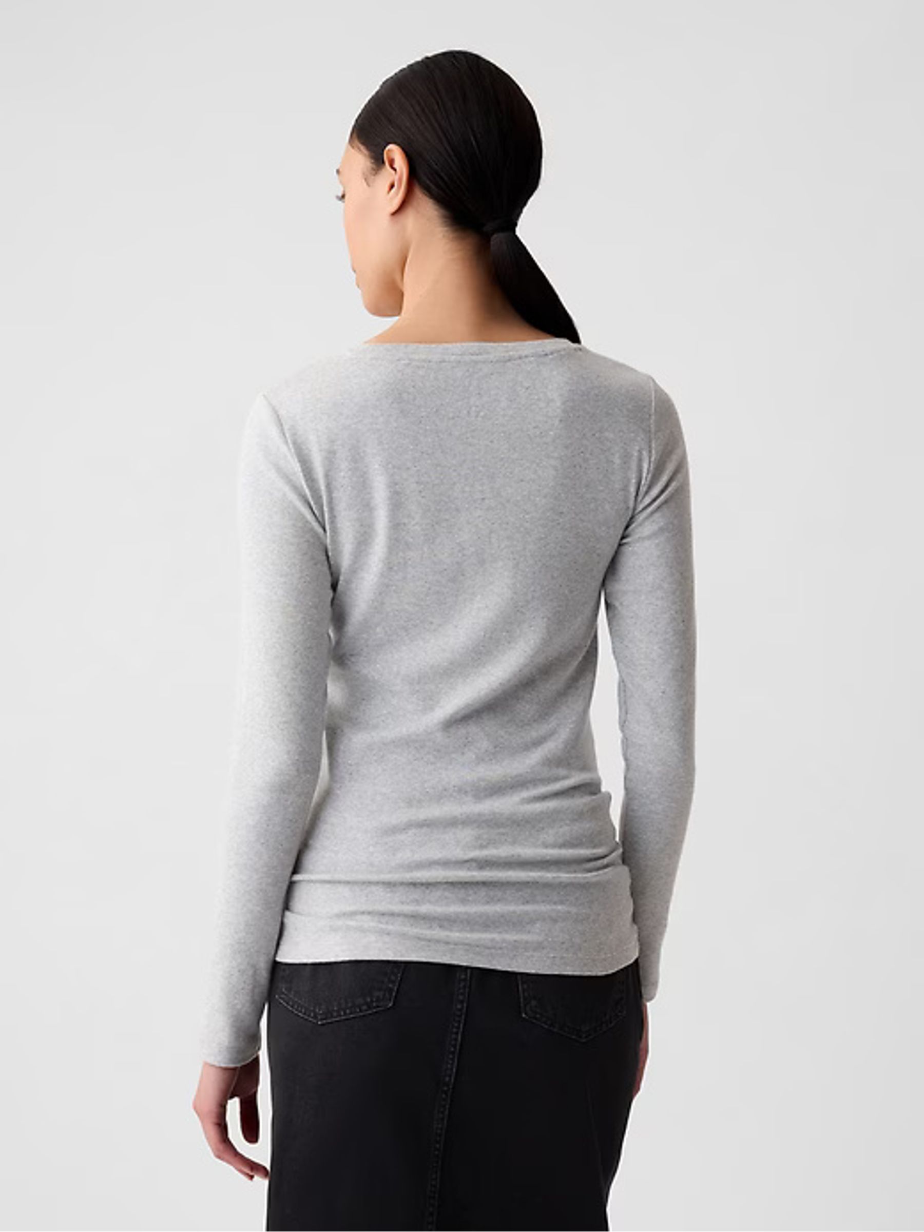 Grey Long Sleeve Modern Cotton-Modal Crew Neck T-Shirt - Image 2 of 6