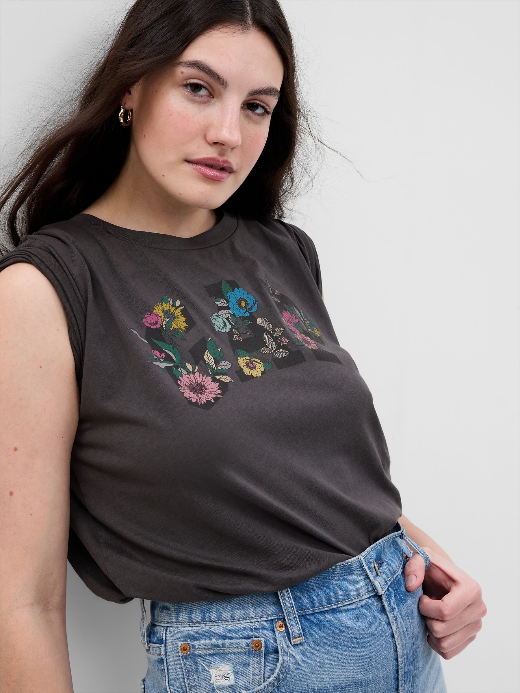 Dark Grey Floral Logo Short Sleeve Crew Neck T-Shirt - Image 5 of 5