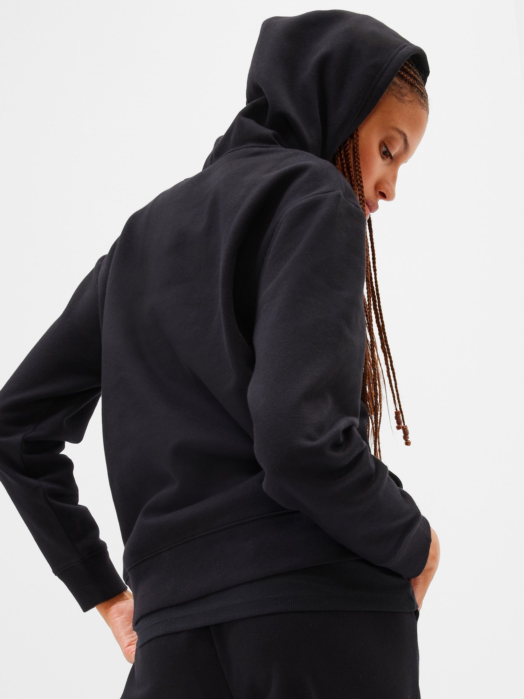 Black Pullover Logo Vintage Fleece-Lined Hoodie - Image 2 of 3