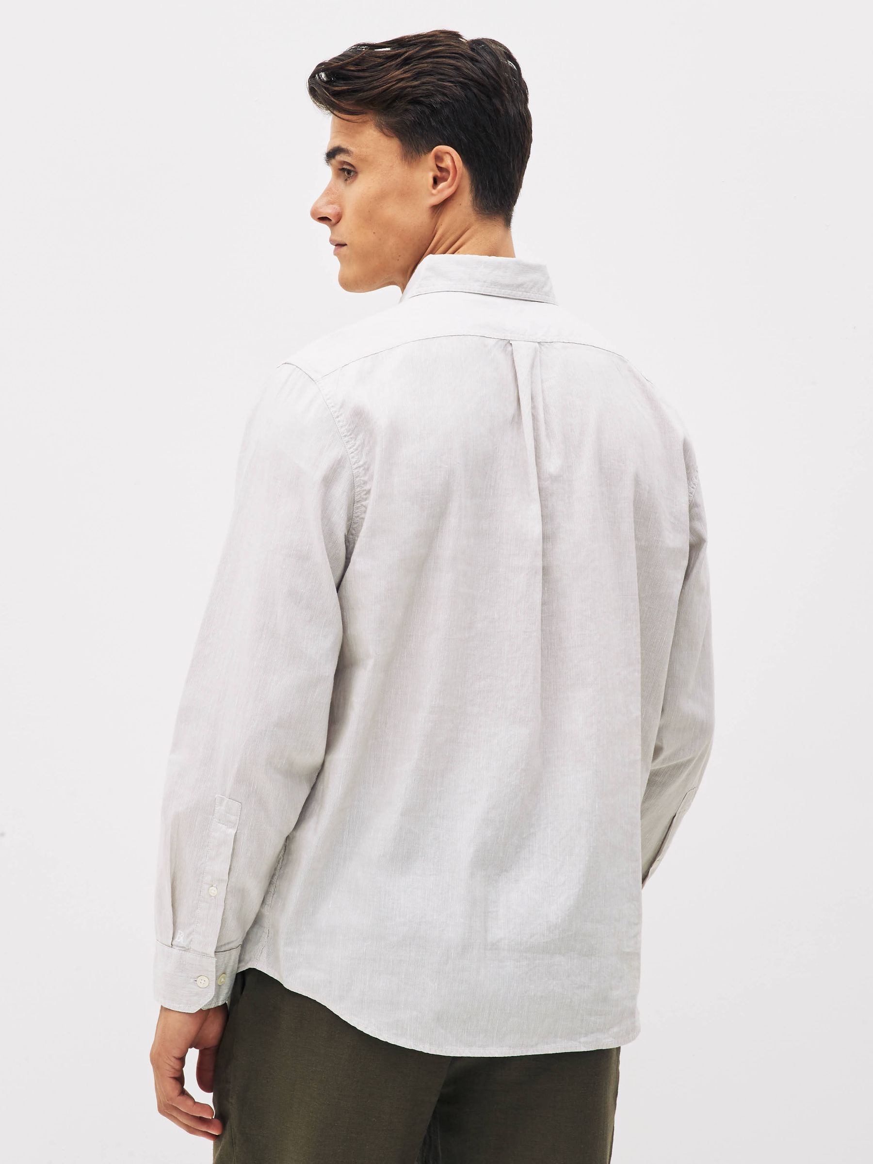 Banana Republic White Barre Cotton-Linen Popover Shirt - Image 2 of 5