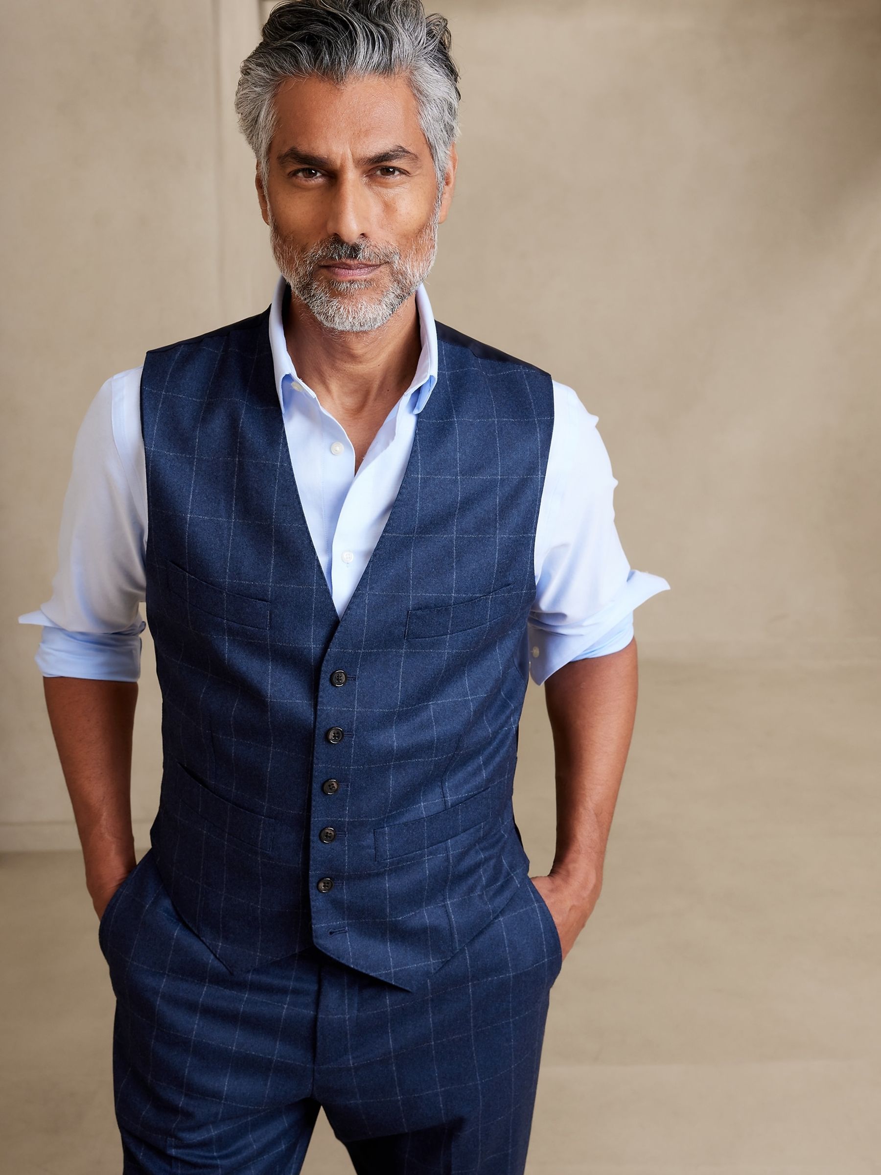 Banana Republic Blue Perfect Flannel Suit Waistcoat - Image 1 of 5