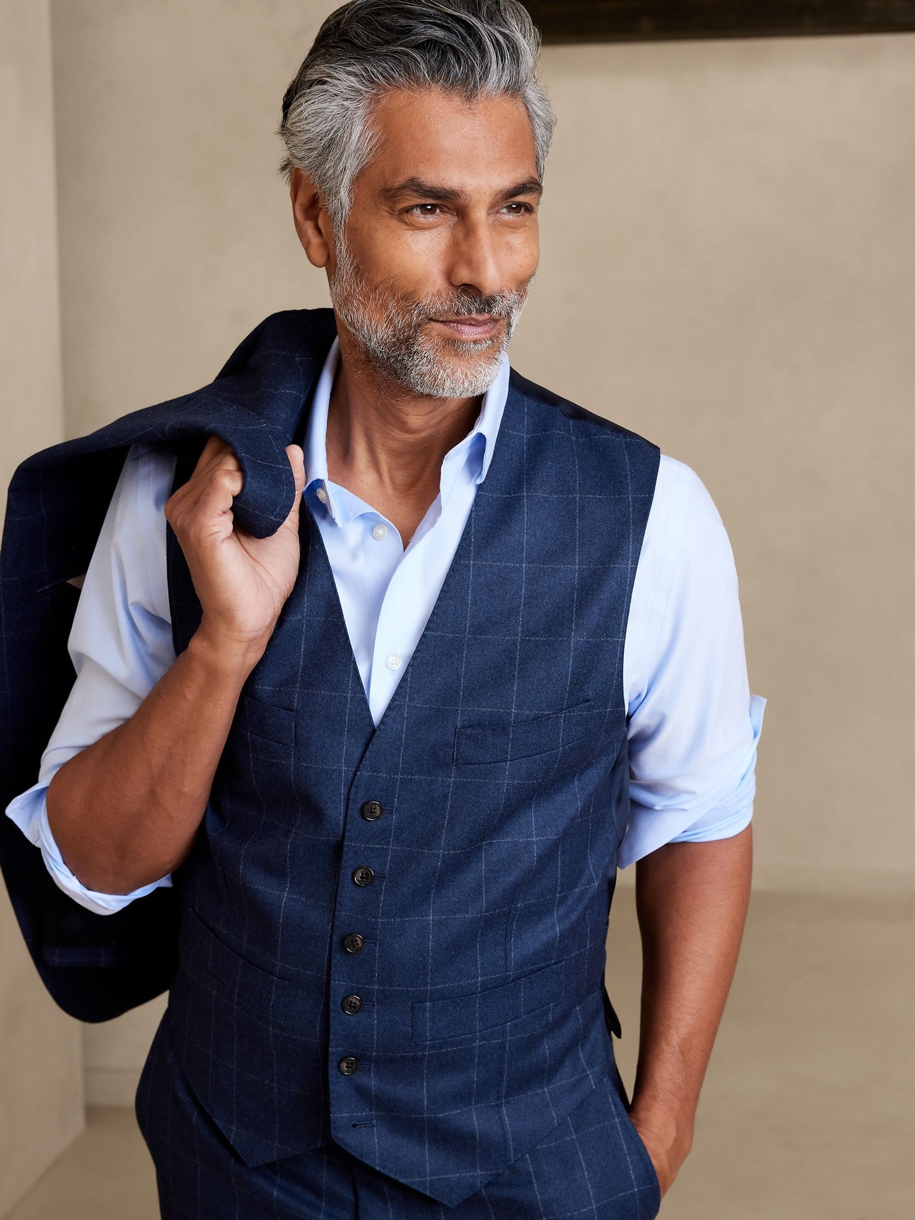Banana Republic Blue Perfect Flannel Suit Waistcoat - Image 4 of 5