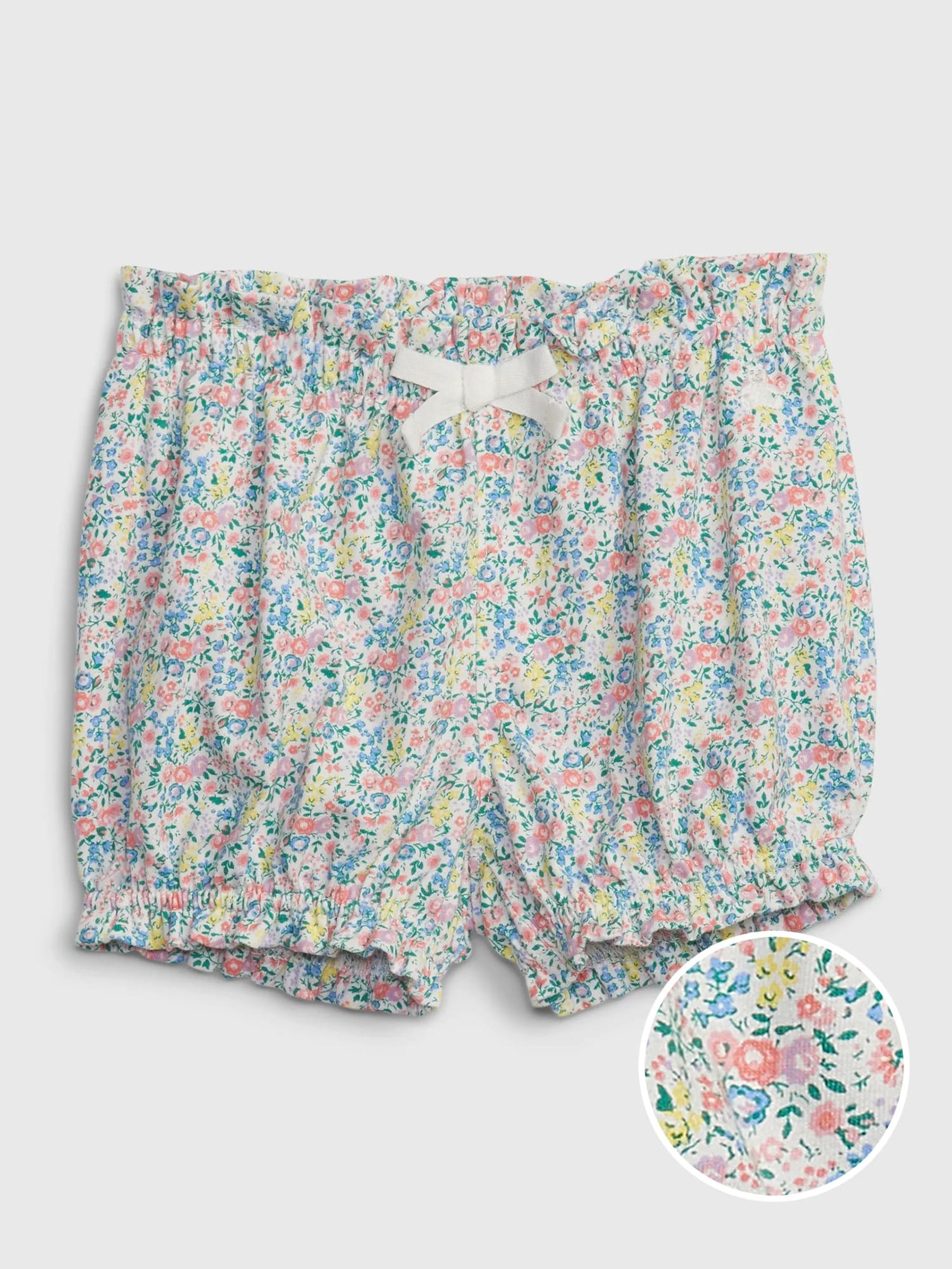 Pink and Blue Ditsy Print Ruffle Hem Organic Cotton Shorts - Baby - Image 1 of 3