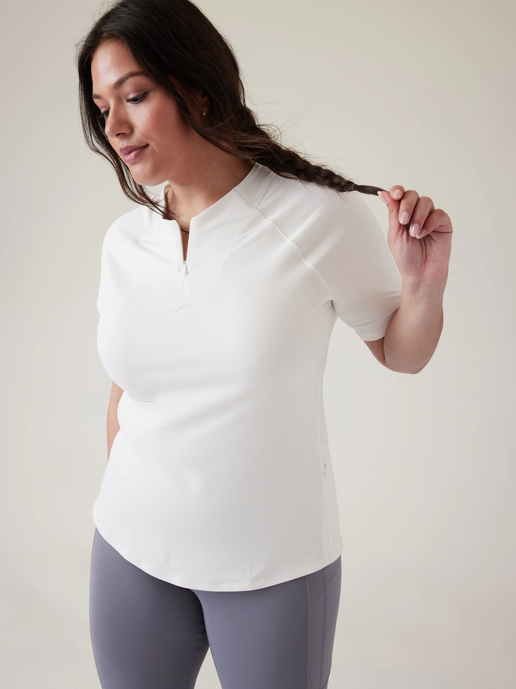 Athleta White Sunchaser 3/4 Sleeve T-Shirt - Image 3 of 4