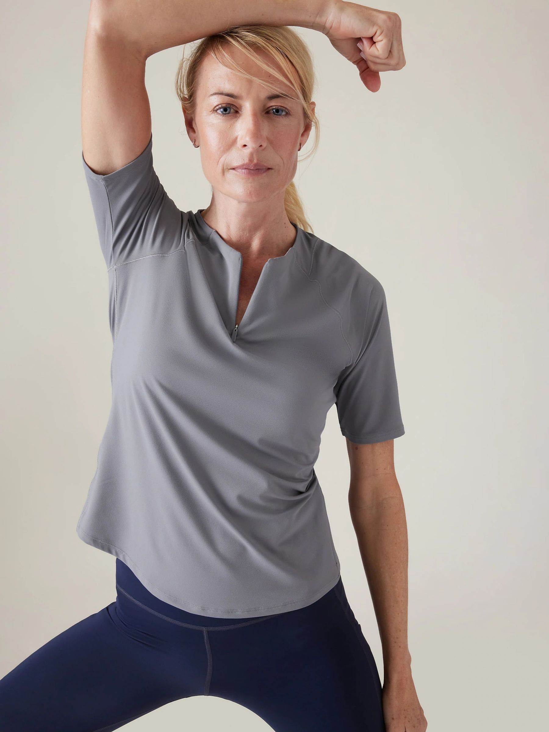 Athleta Grey Sunchaser 3/4 Sleeve T-Shirt - Image 1 of 4