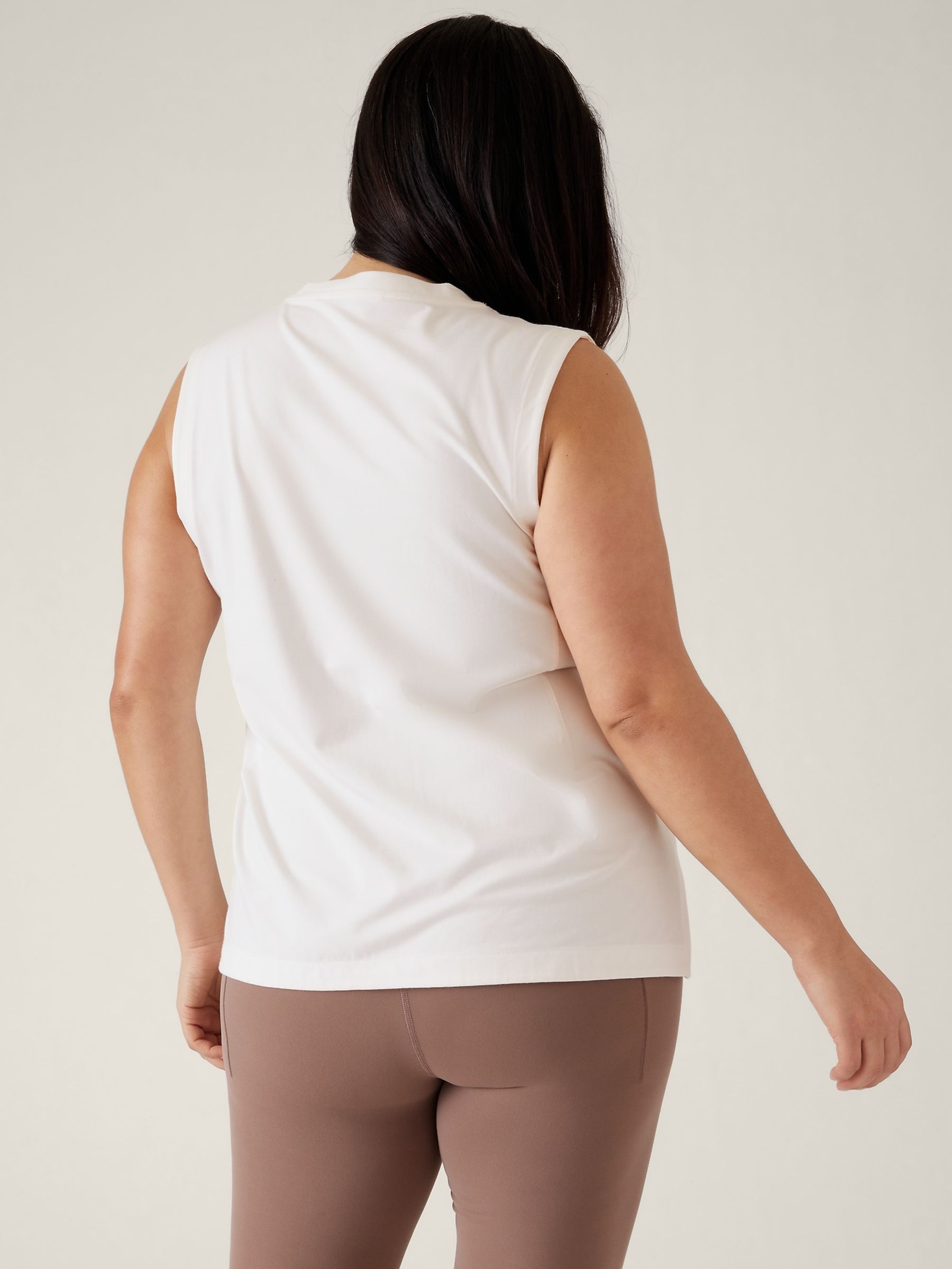 Athleta Cream Crew Neck Effortless Supima Cotton Tank Top - Image 2 of 4
