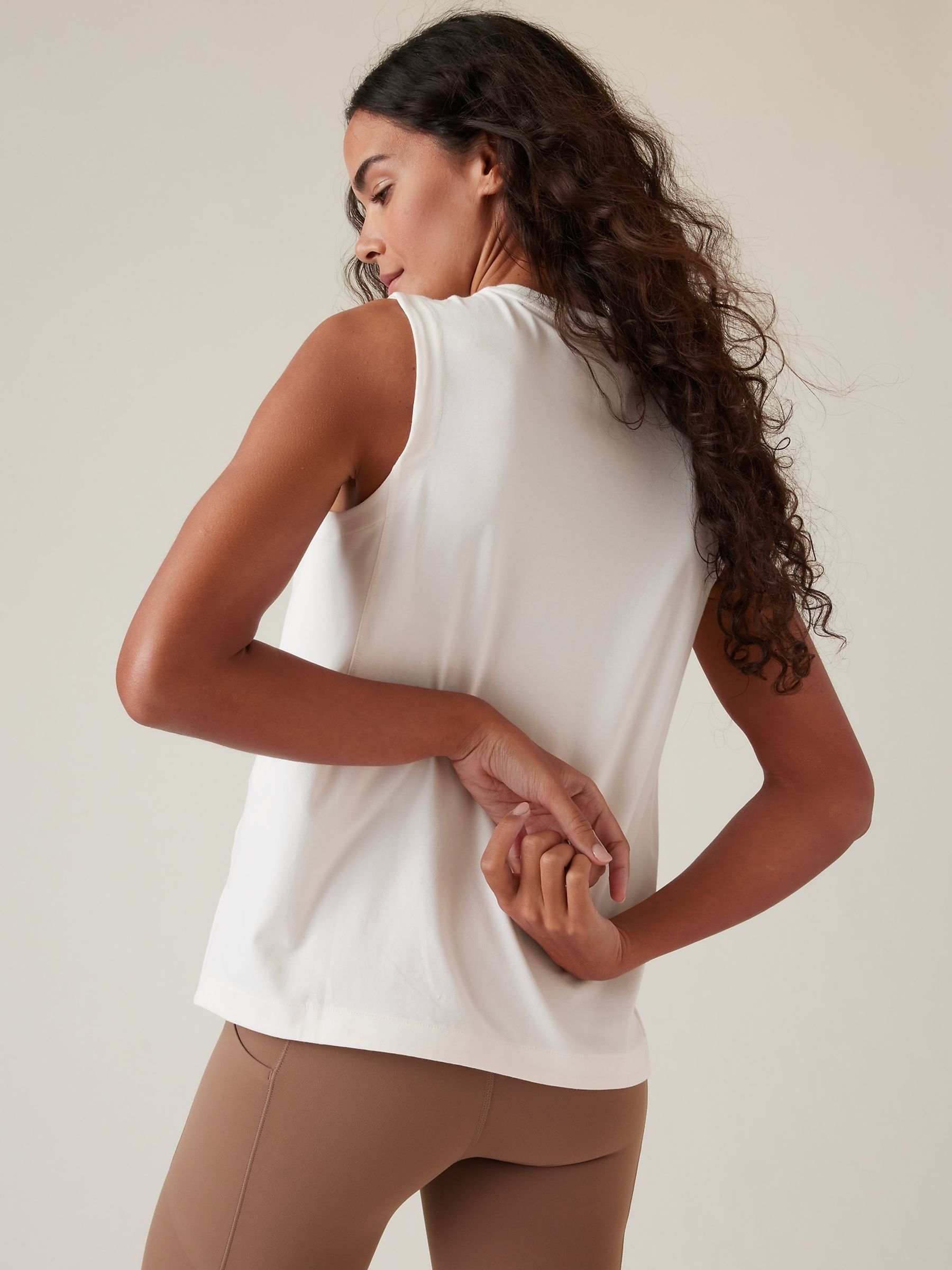 Athleta Cream Crew Neck Effortless Supima Cotton Tank Top - Image 3 of 4
