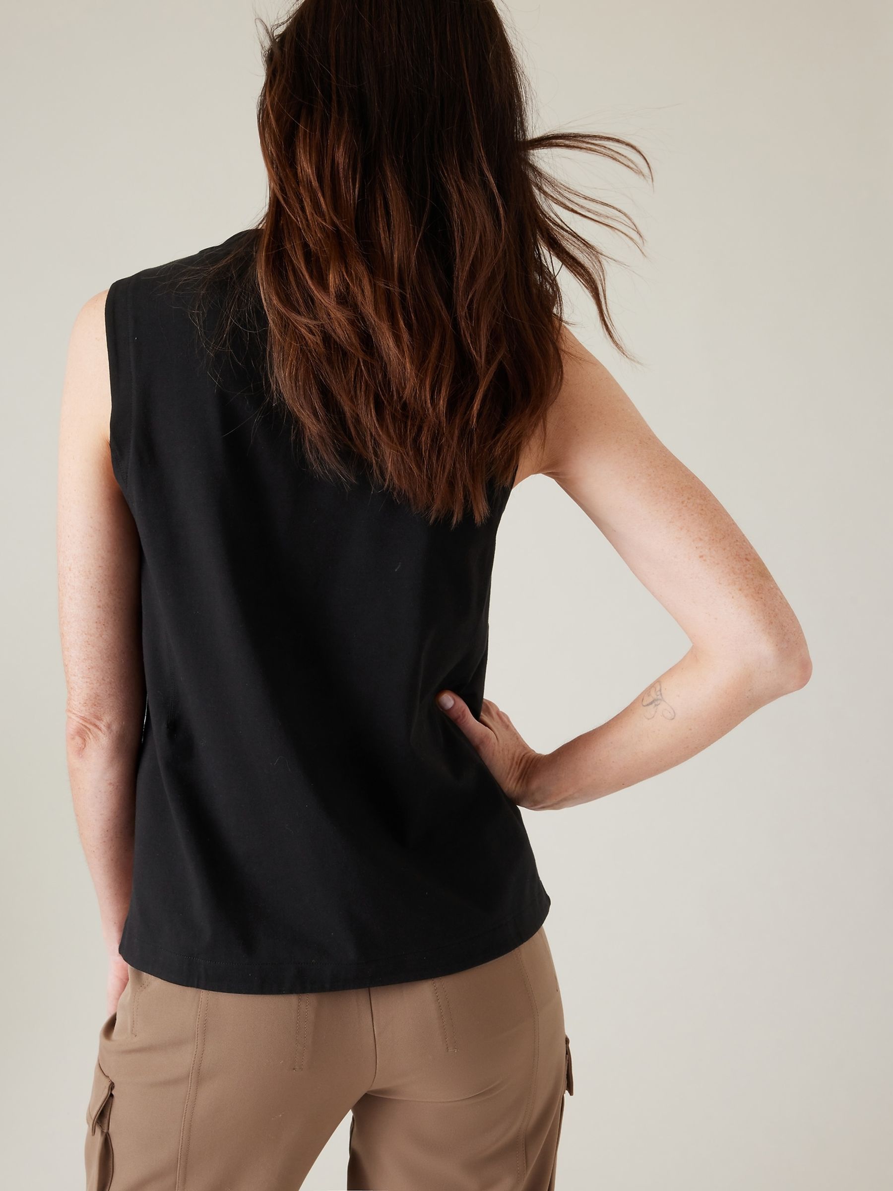 Athleta Black Crew Neck Effortless Supima Cotton Tank Top - Image 2 of 5