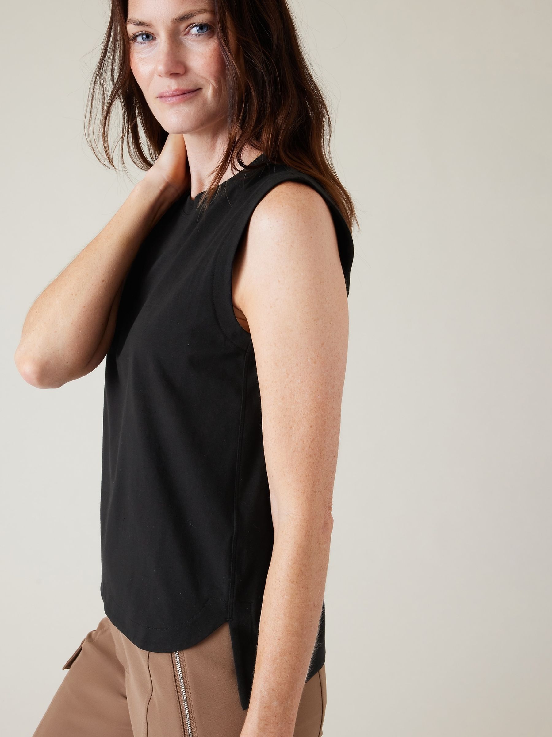 Athleta Black Crew Neck Effortless Supima Cotton Tank Top - Image 3 of 5