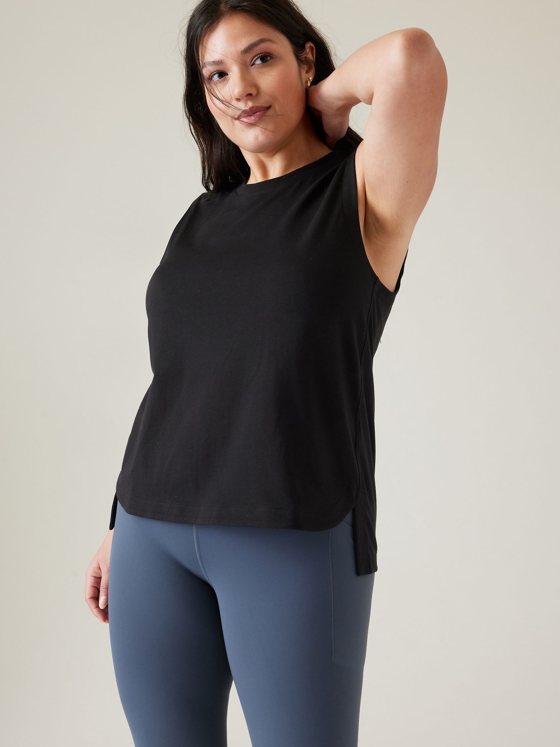 Athleta Black Crew Neck Effortless Supima Cotton Tank Top - Image 4 of 5