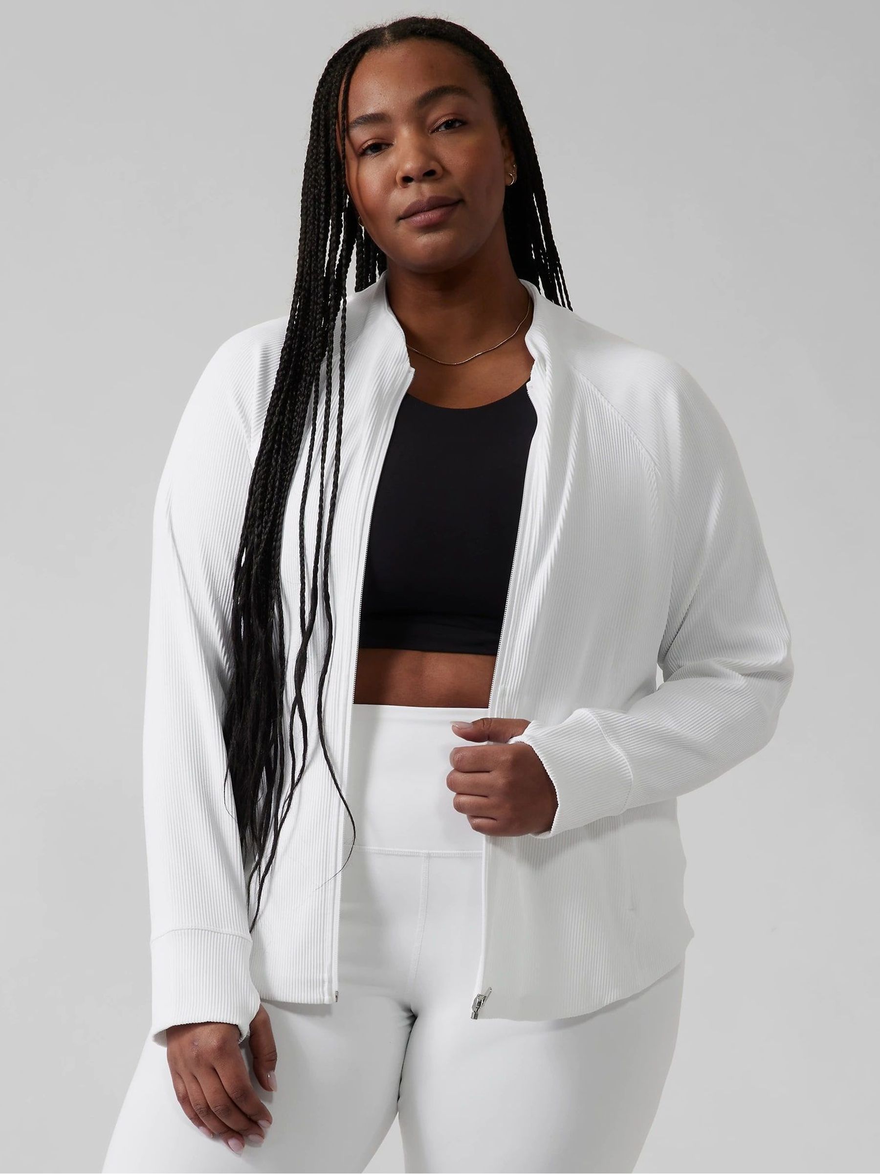 Athleta White Ribbed Zip Through Sweatshirt - Image 1 of 9 Athleta White Ribbed Zip Through Sweatshirt - Image 1 of 9