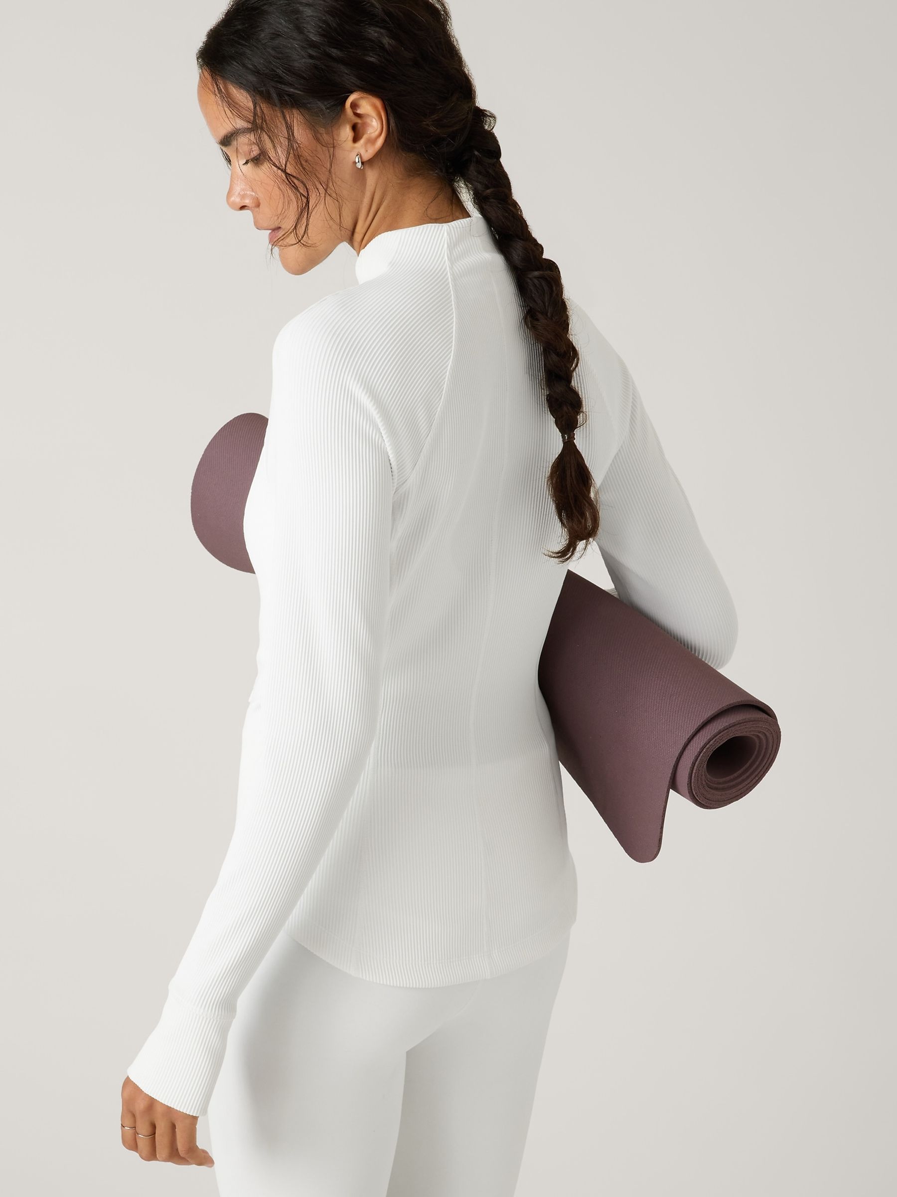 Athleta White Ribbed Zip Through Sweatshirt - Image 7 of 9