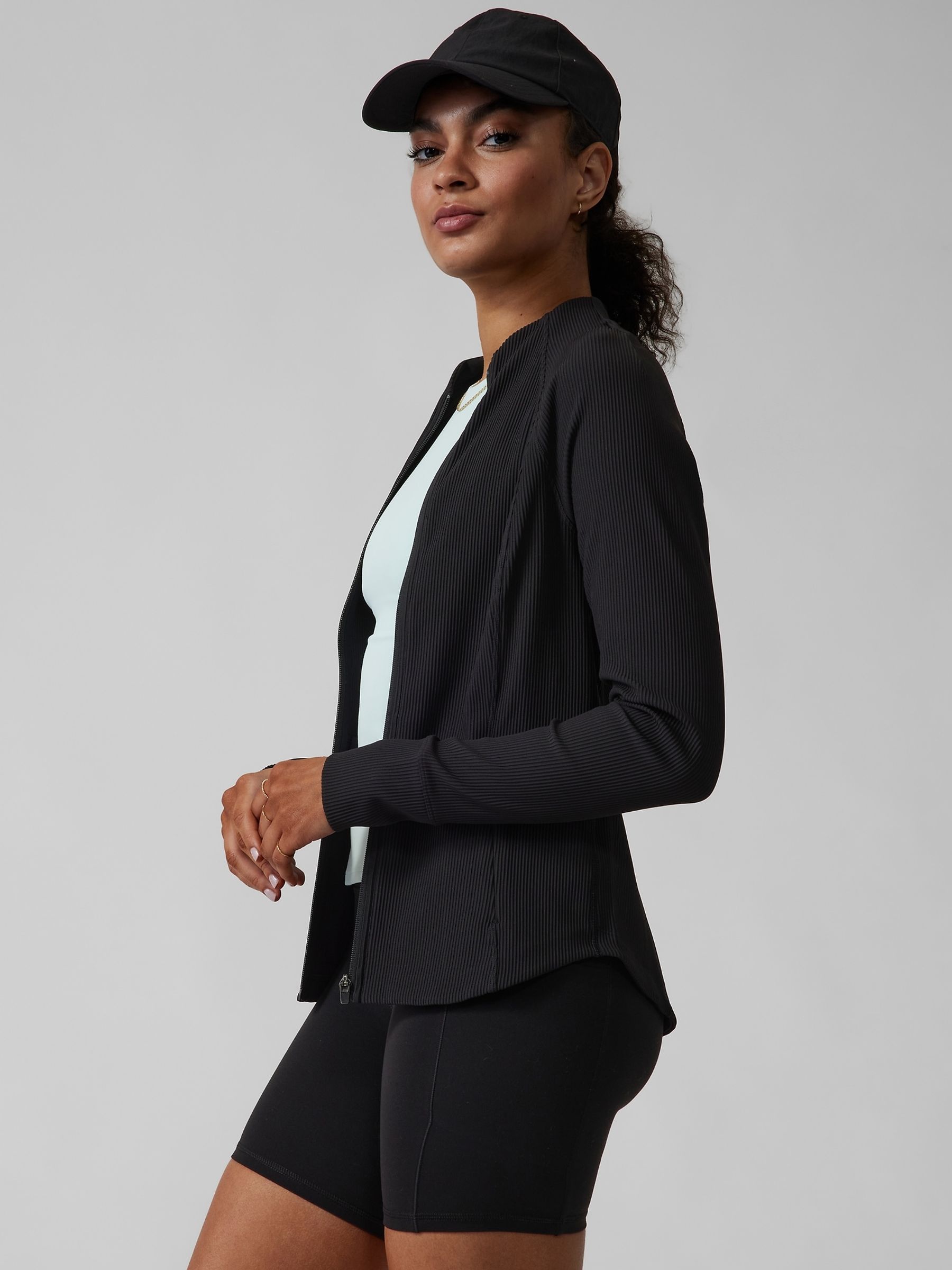 Athleta Black Ribbed Zip Through Sweatshirt - Image 3 of 9