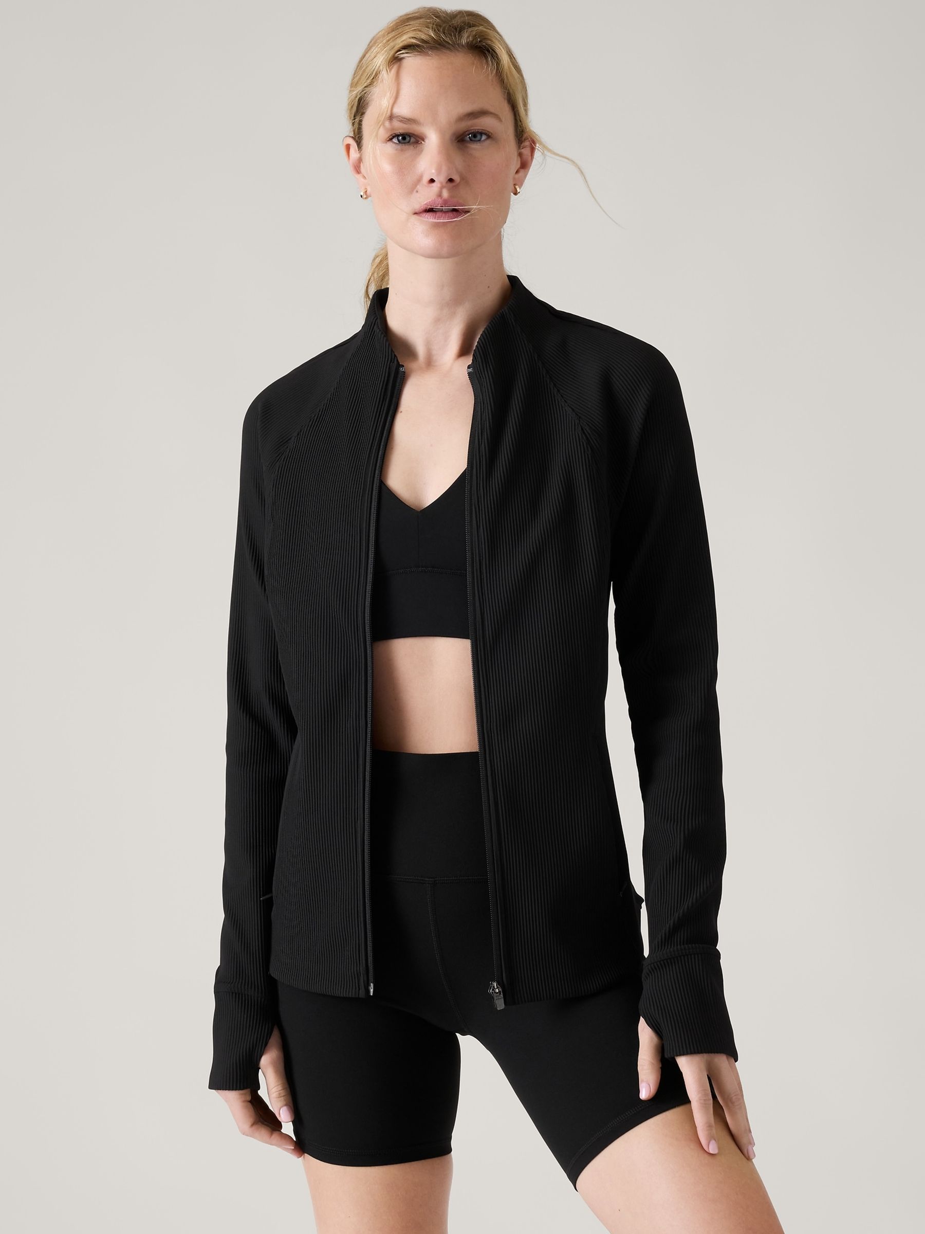 Athleta Black Ribbed Zip Through Sweatshirt - Image 5 of 9