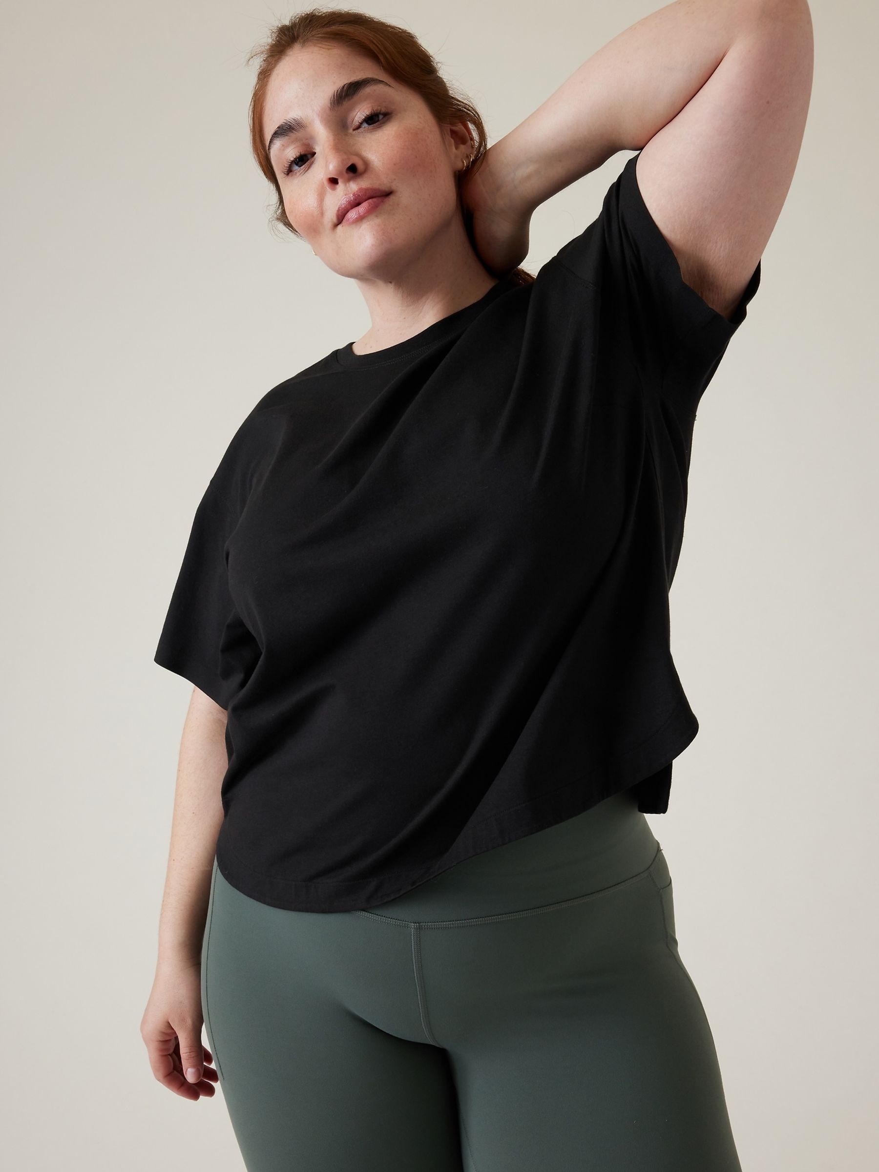 Athleta Black Short Sleeve Crew Neck Effortless Supima Cotton T-Shirt - Image 1 of 5