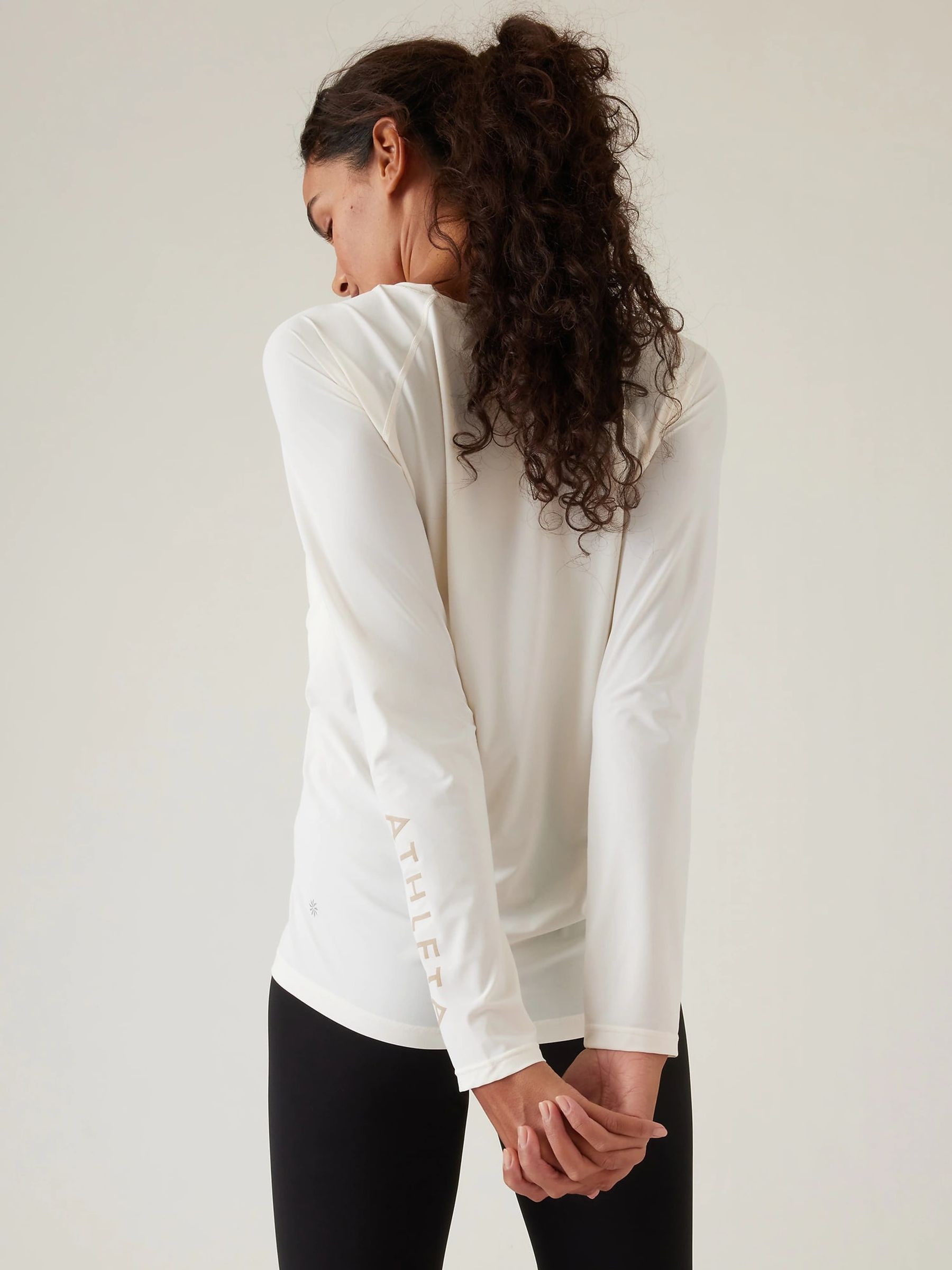 Athleta Cream Long Sleeve Crew Neck Train T-Shirt - Image 2 of 5