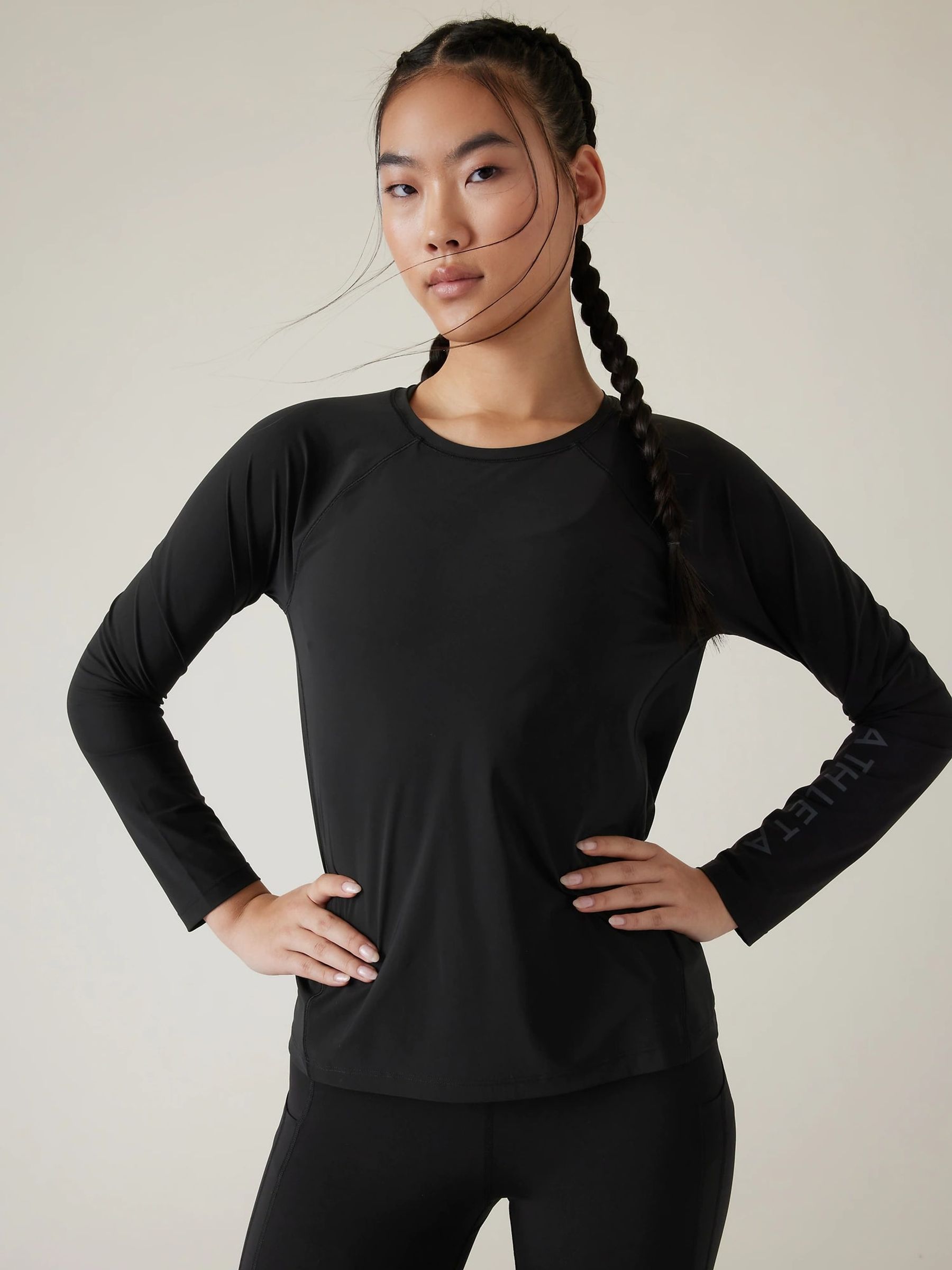 Athleta Black Long Sleeve Crew Neck Train T-Shirt - Image 1 of 5