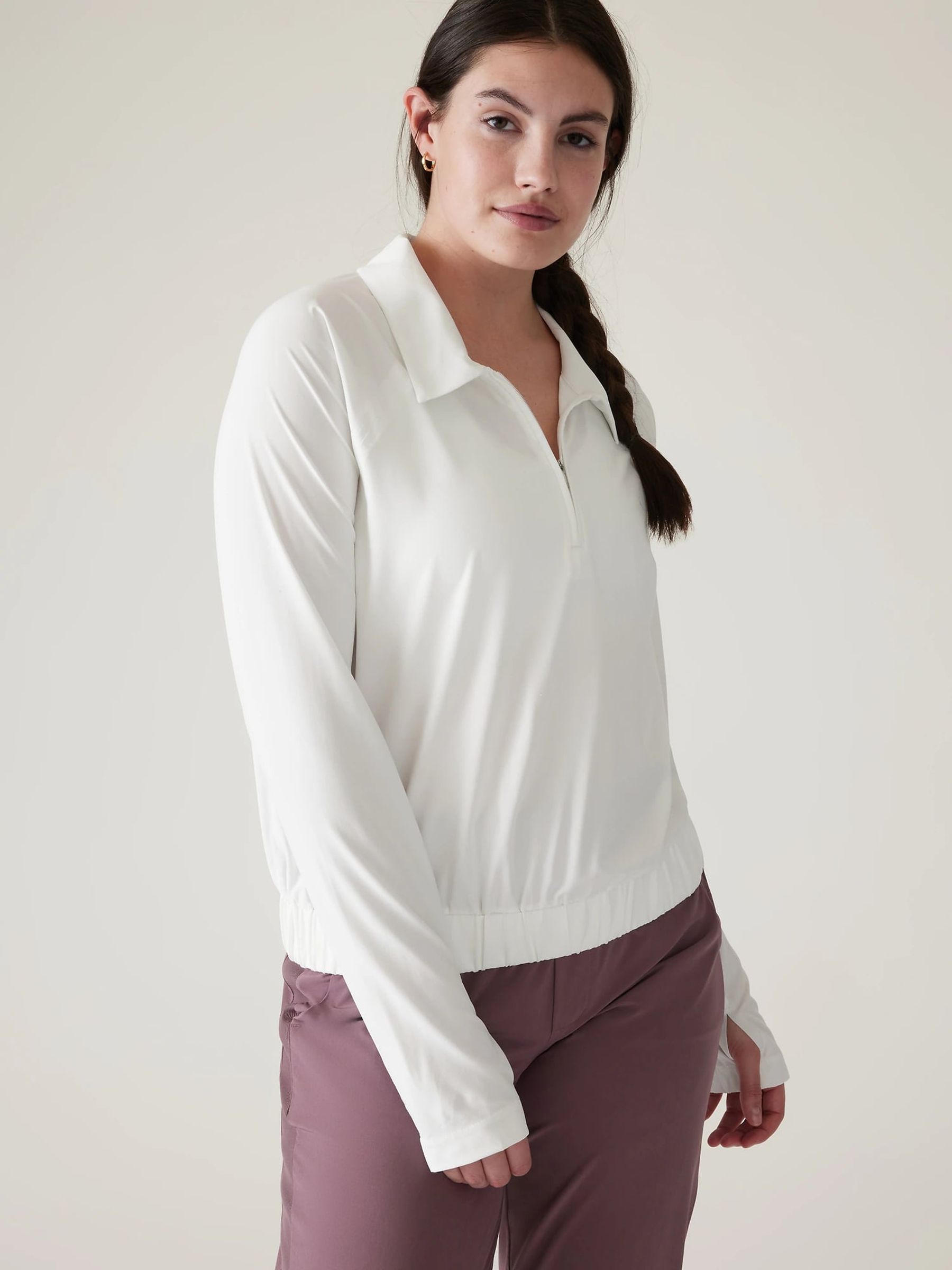 Athleta White Long Sleeve Polo Shirt - Image 4 of 6