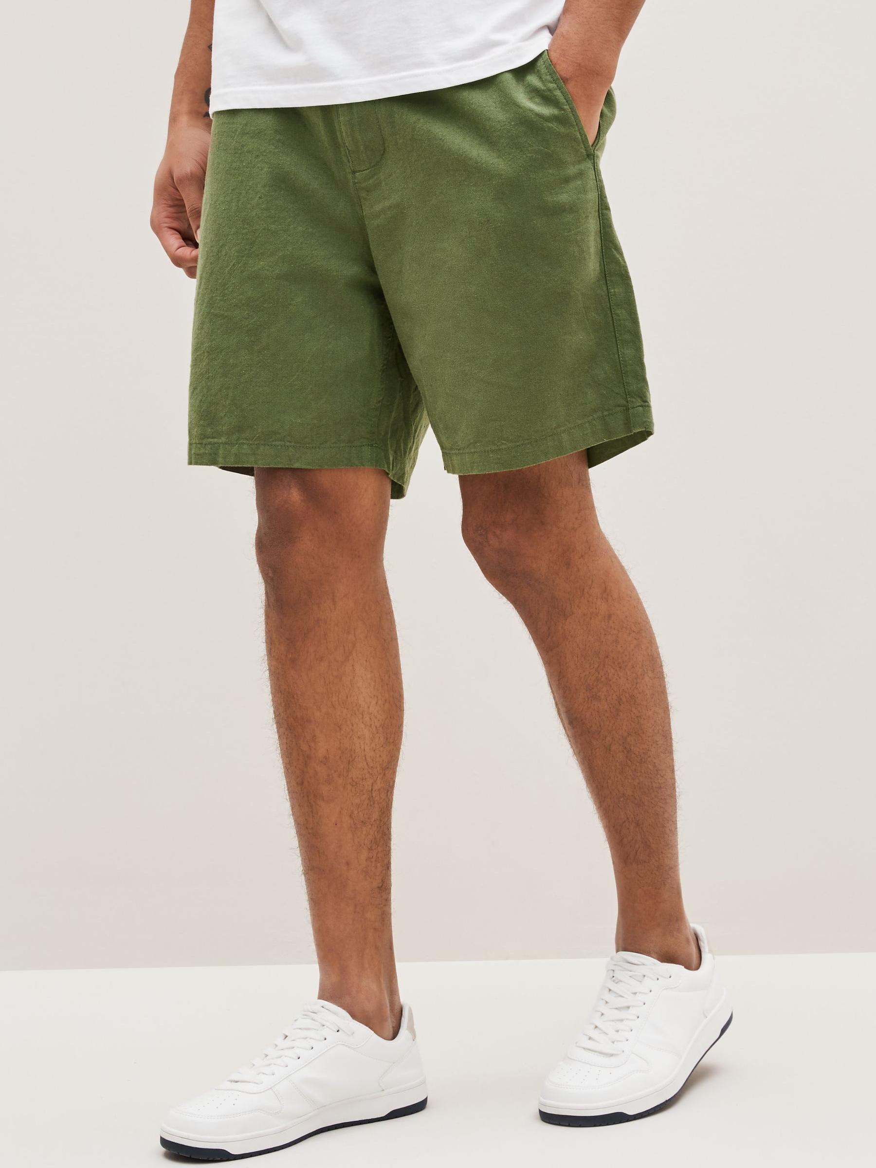 Khaki Green 7" Linen Cotton Shorts - Image 1 of 4
