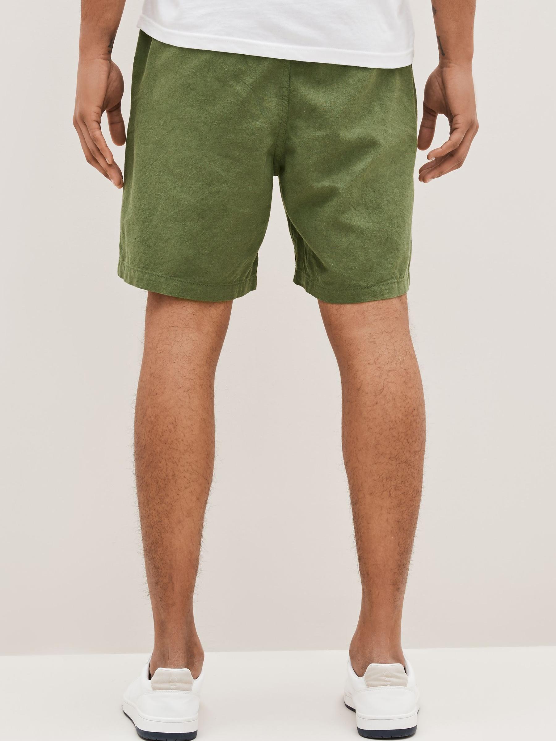 Khaki Green 7" Linen Cotton Shorts - Image 2 of 4