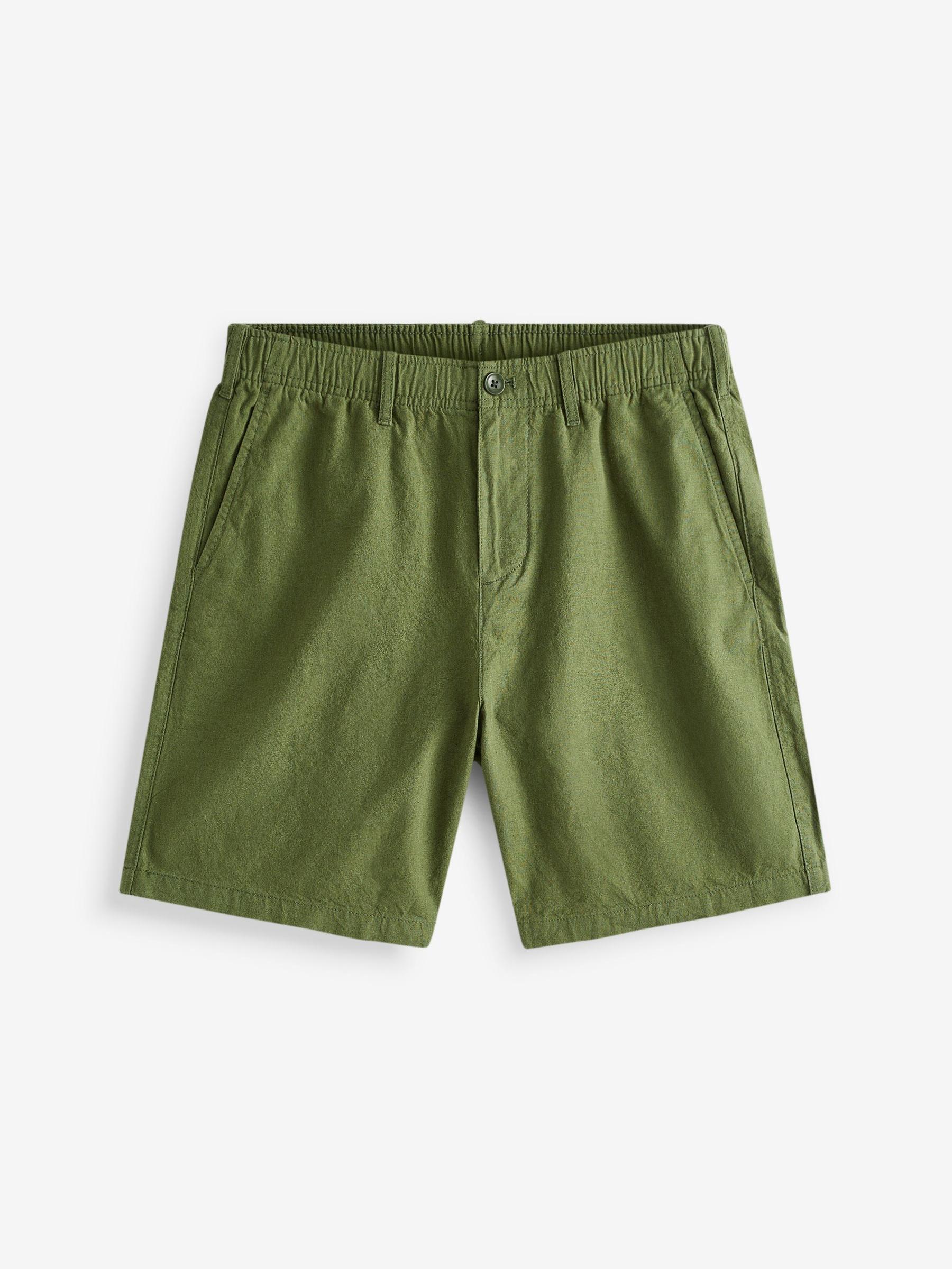 Khaki Green 7" Linen Cotton Shorts - Image 4 of 4