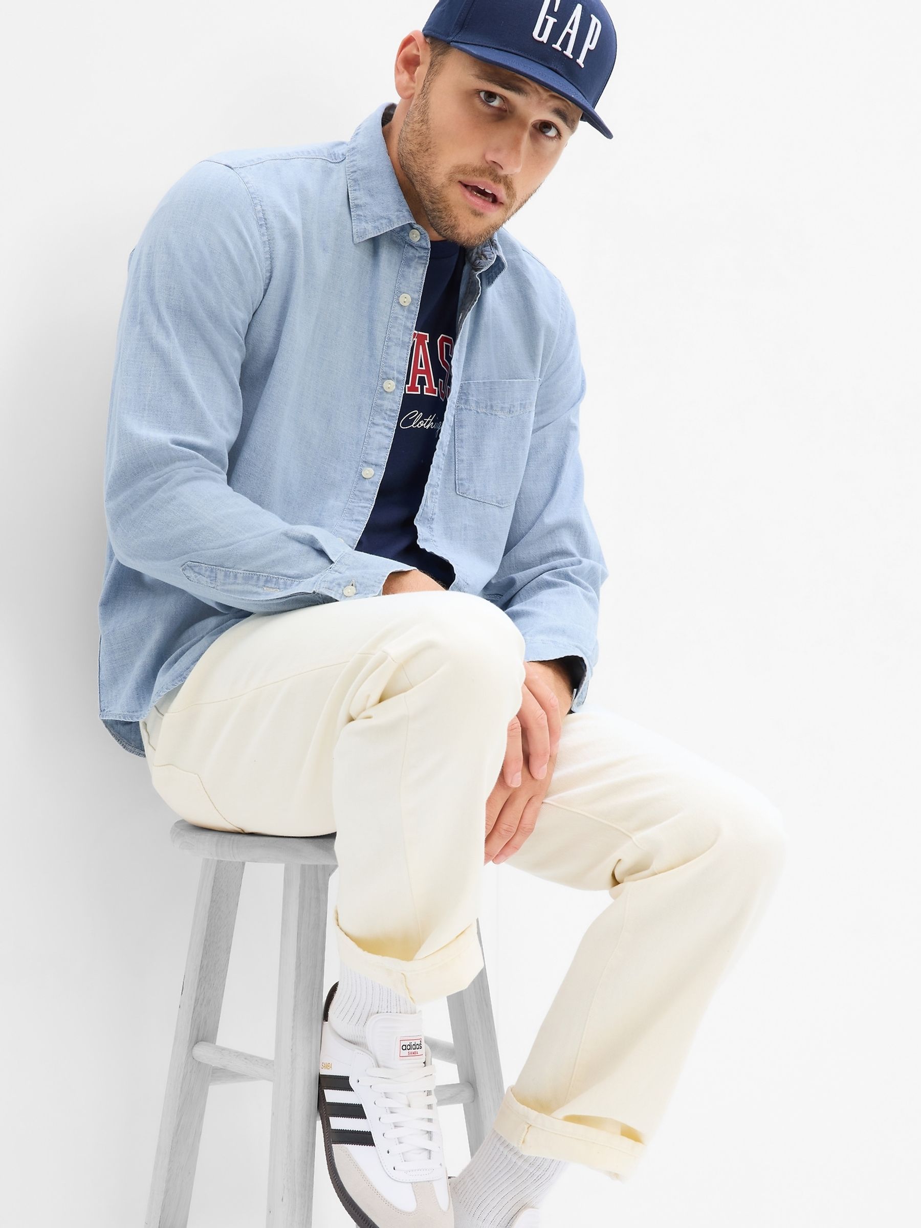 Blue Chambray Shirt in Untucked Fit - Image 1 of 1