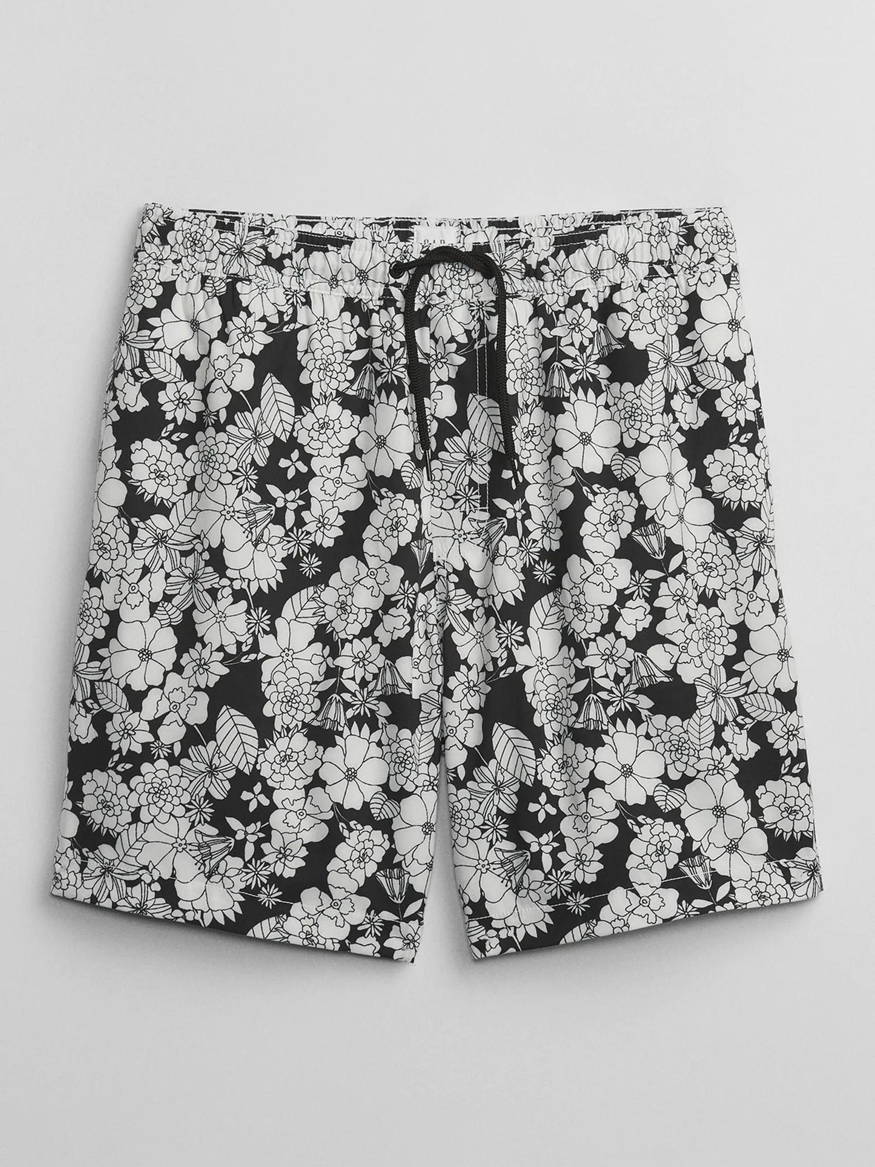 Black / White 8" Print Swim Trunks - Image 2 of 3
